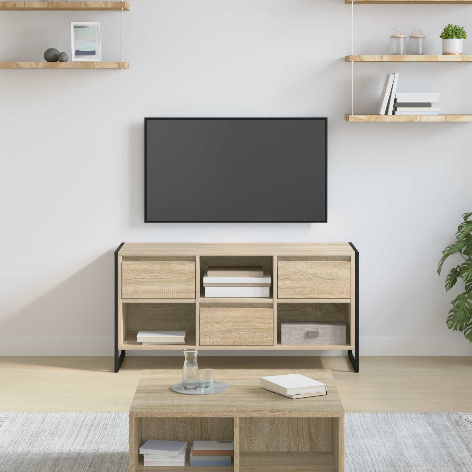 vidaXL TV-kast met lade Zwart Eiken 100 x 36 x 49,5 cm Bewerkt hout