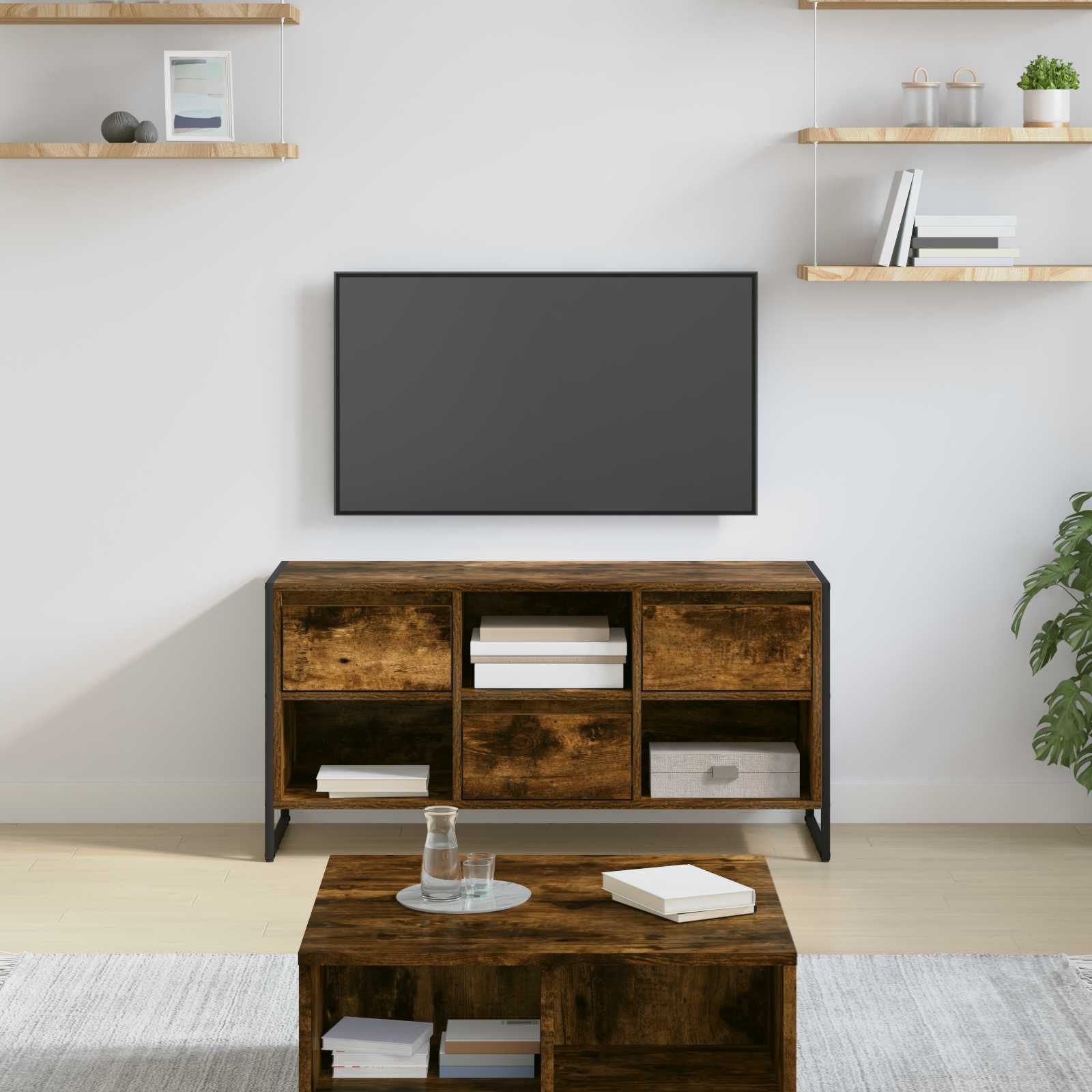vidaXL TV-kast met lade Zwart Eiken 100 x 36 x 49,5 cm Bewerkt hout