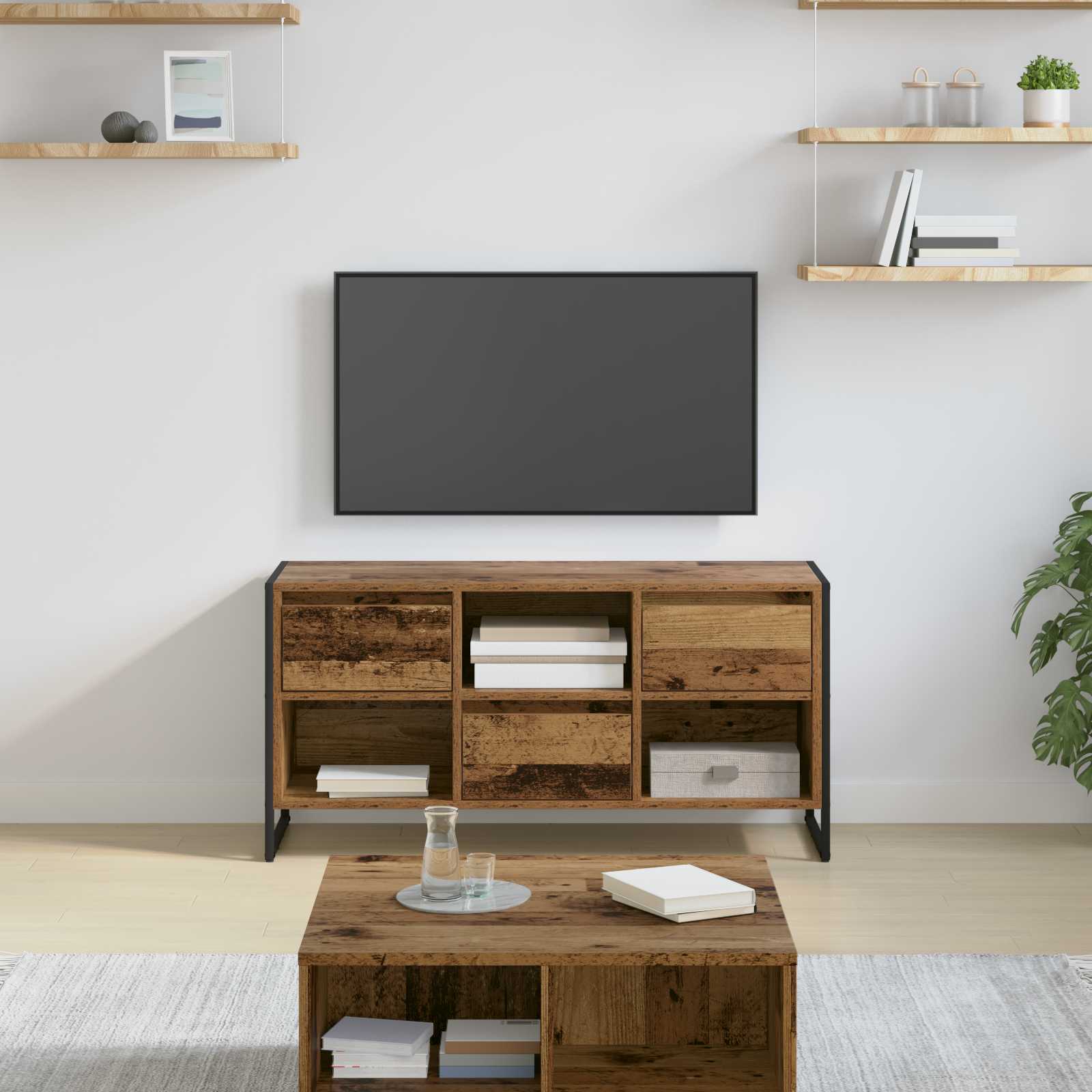 vidaXL TV-kast met lade Zwart Eiken 100 x 36 x 49,5 cm Bewerkt hout