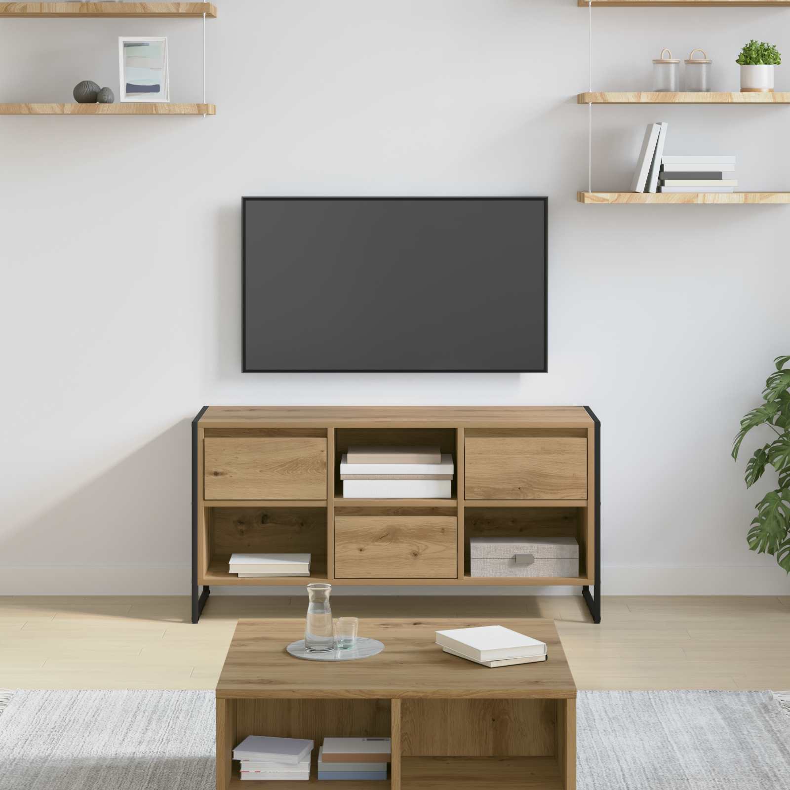 vidaXL TV-kast met lade Zwart Eiken 100 x 36 x 49,5 cm Bewerkt hout