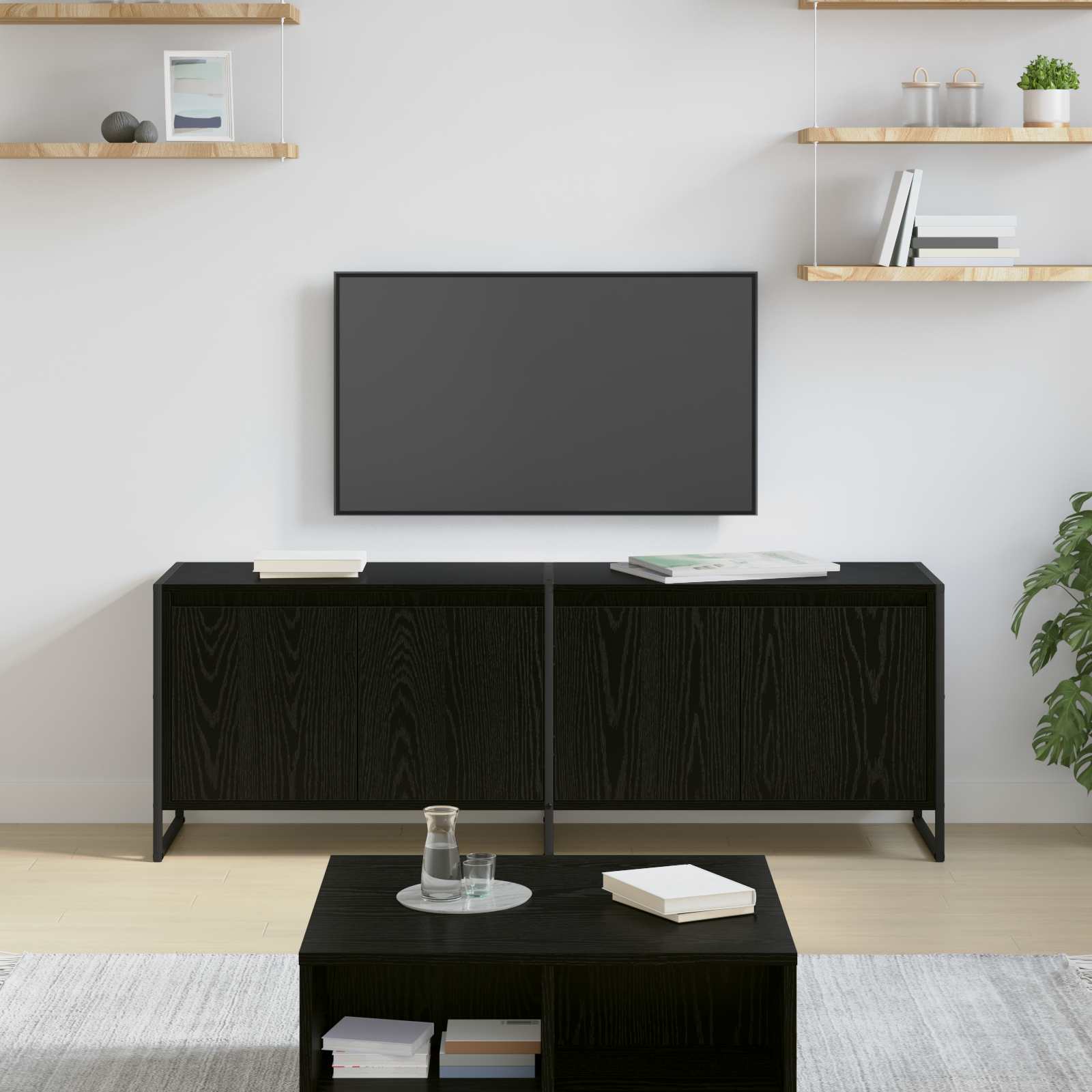 vidaXL TV-kast Zwart Eiken 140 x 36 x 49.5 cm Bewerkt hout