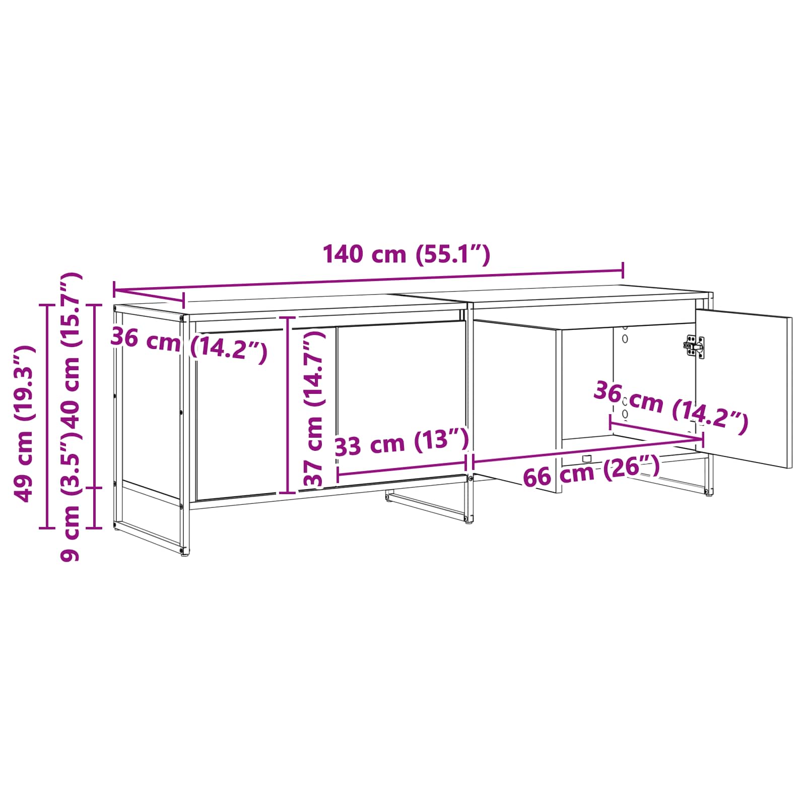vidaXL TV-kast Zwart Eiken 140 x 36 x 49.5 cm Bewerkt hout