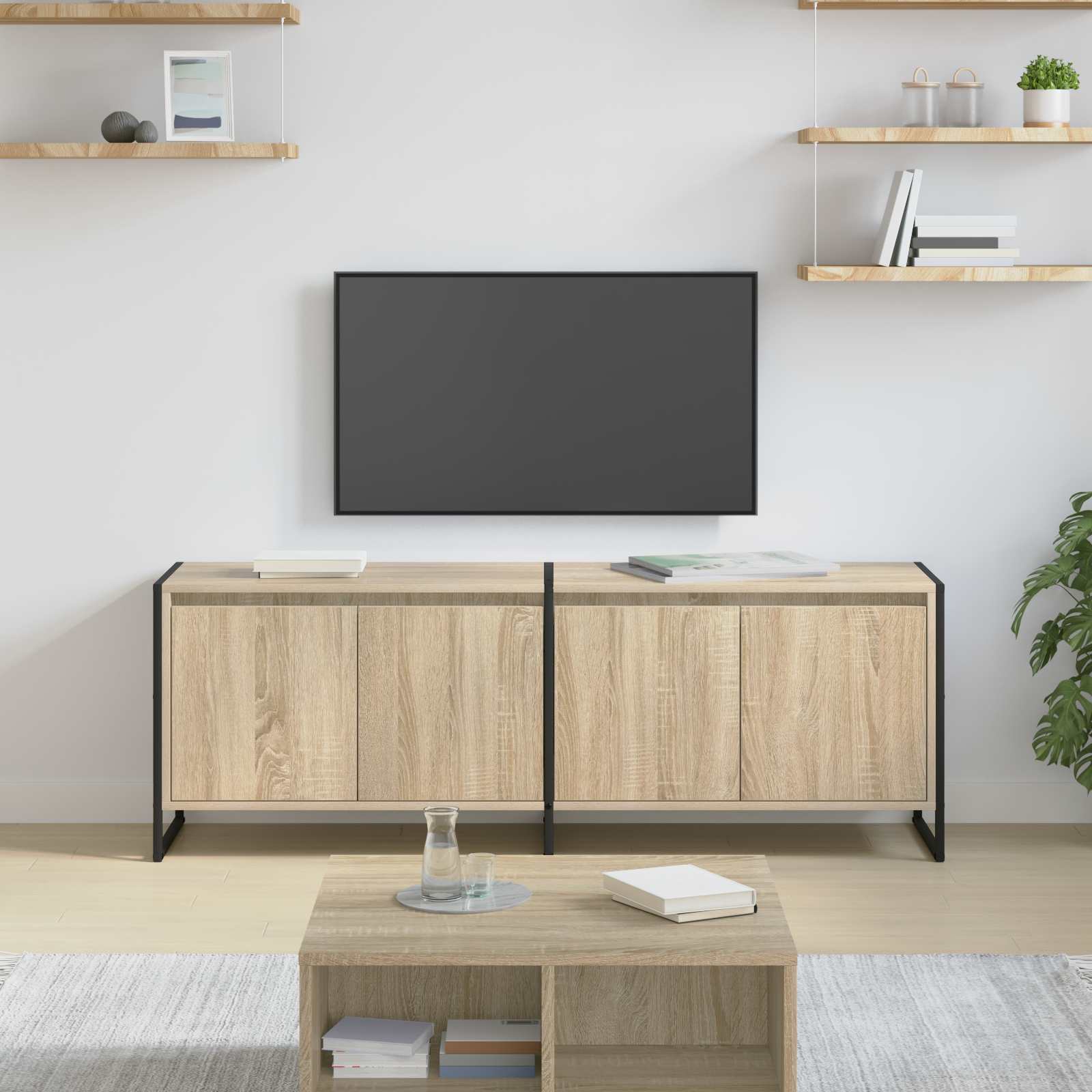 vidaXL TV-kast Zwart Eiken 140 x 36 x 49.5 cm Bewerkt hout