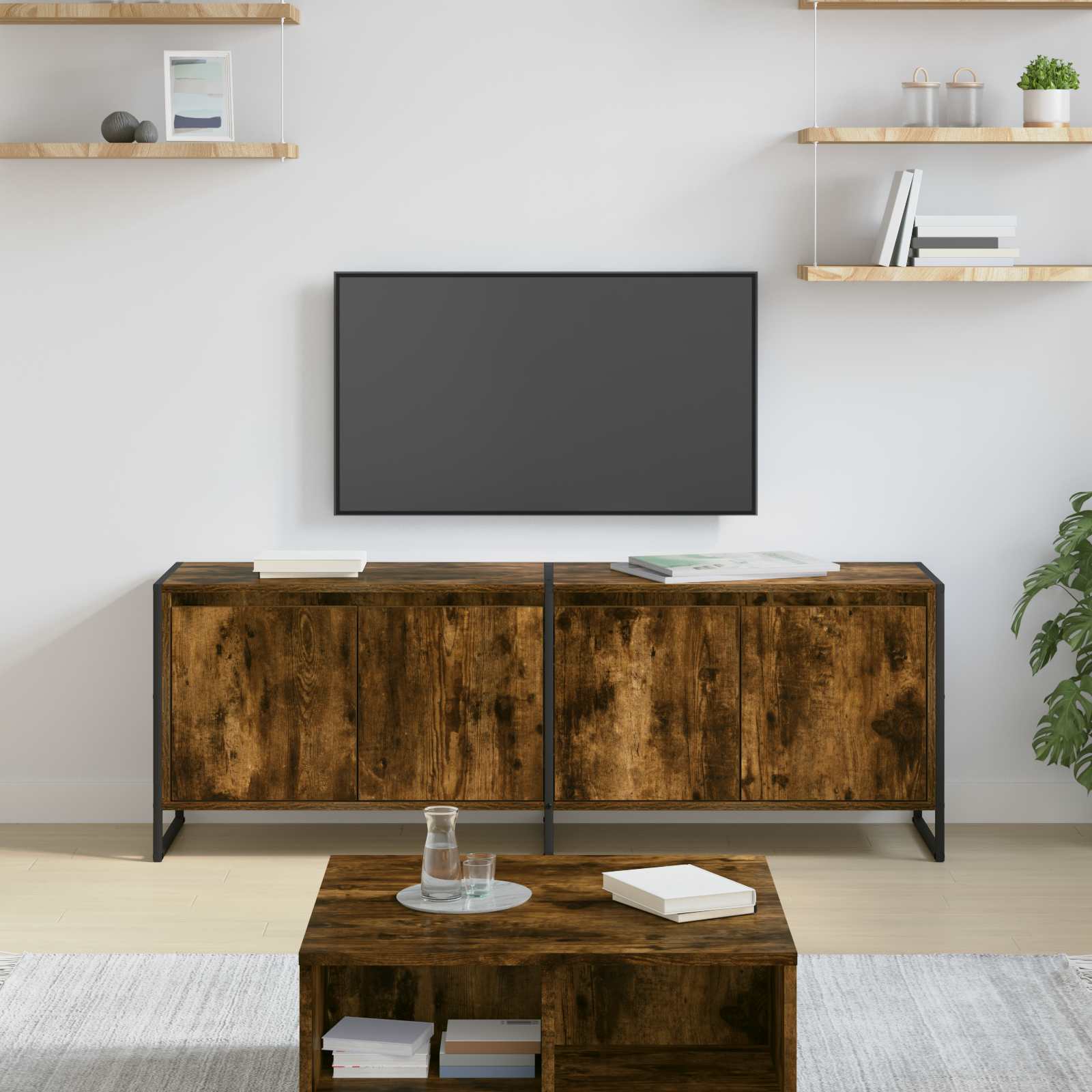 vidaXL TV-kast Zwart Eiken 140 x 36 x 49.5 cm Bewerkt hout