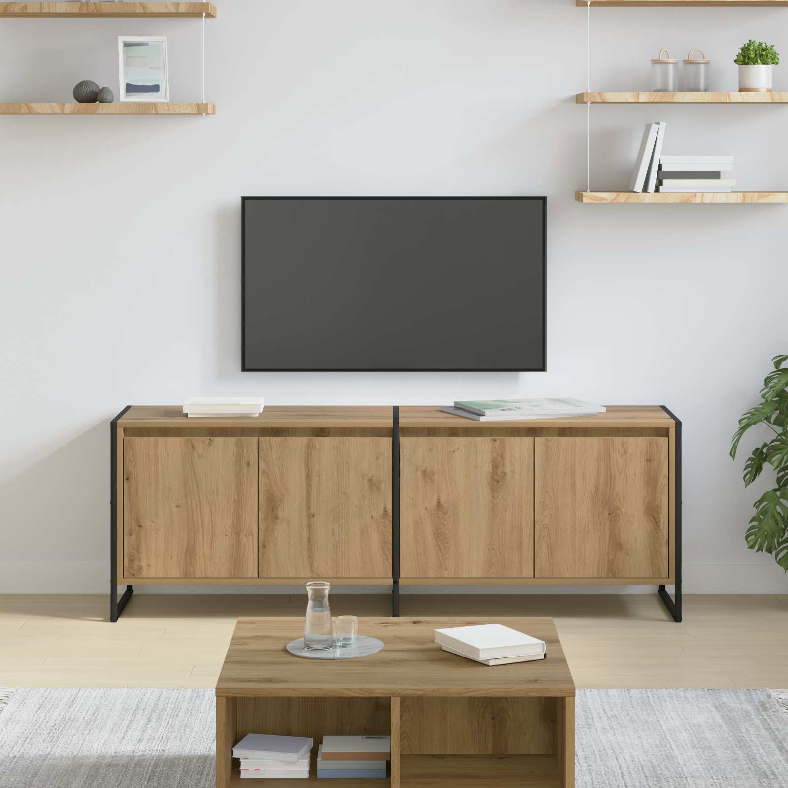vidaXL TV-kast Zwart Eiken 140 x 36 x 49.5 cm Bewerkt hout