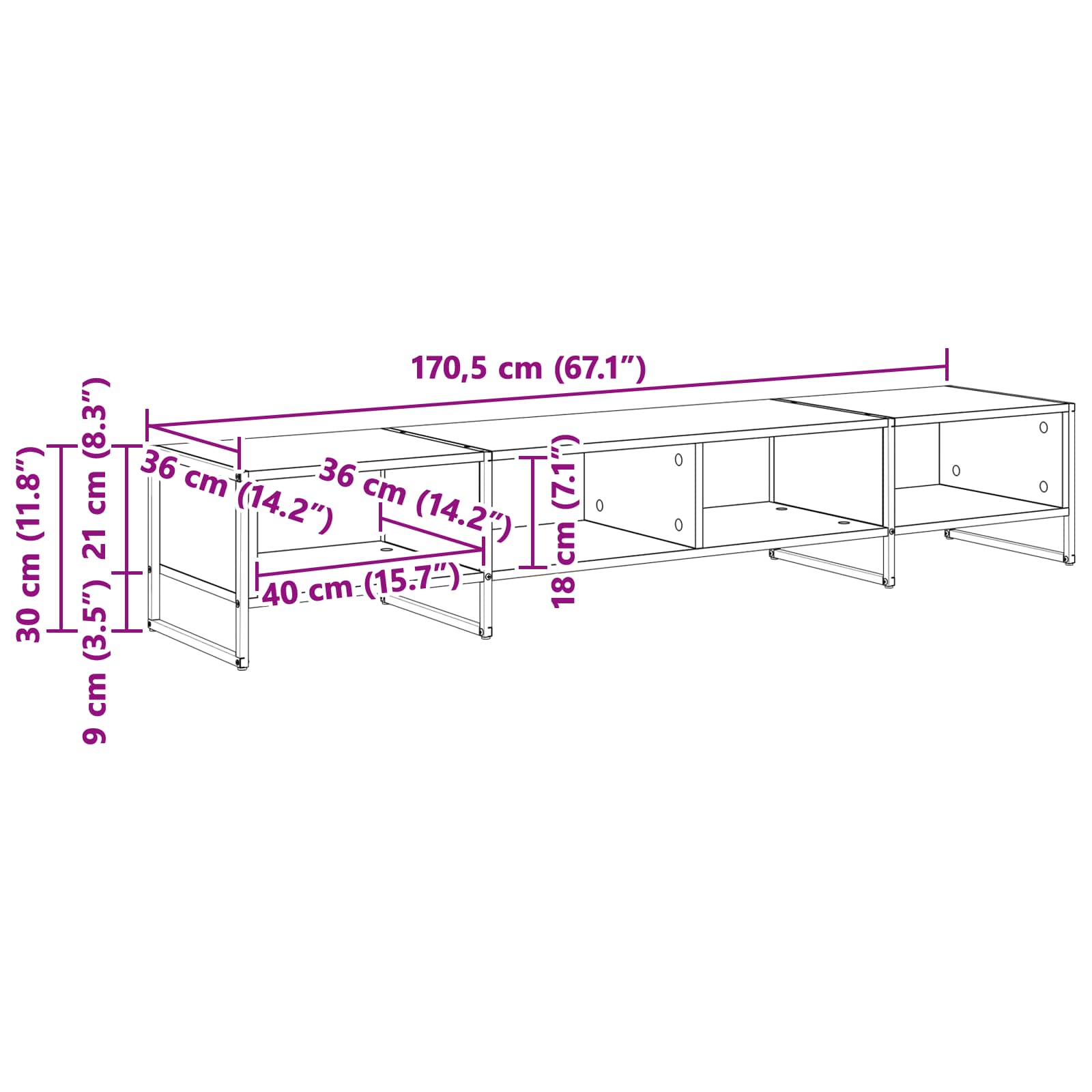 vidaXL TV-kast Zwart Eiken 170,5 x 36 x 30,5 cm Bewerkt hout