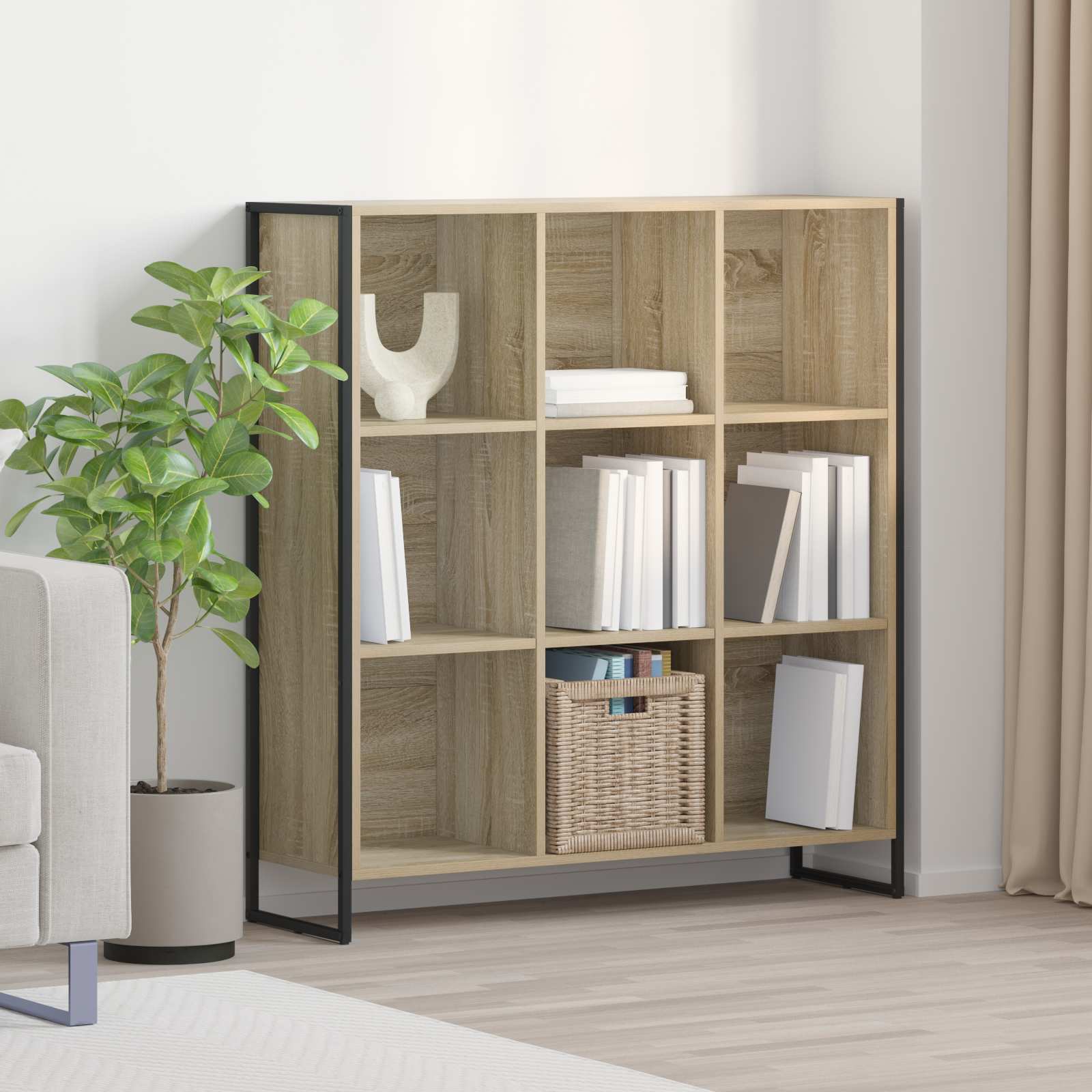 vidaXL Boekenkast Zwart Eiken 99,5 x 30 x 108,5 cm Bewerkt hout