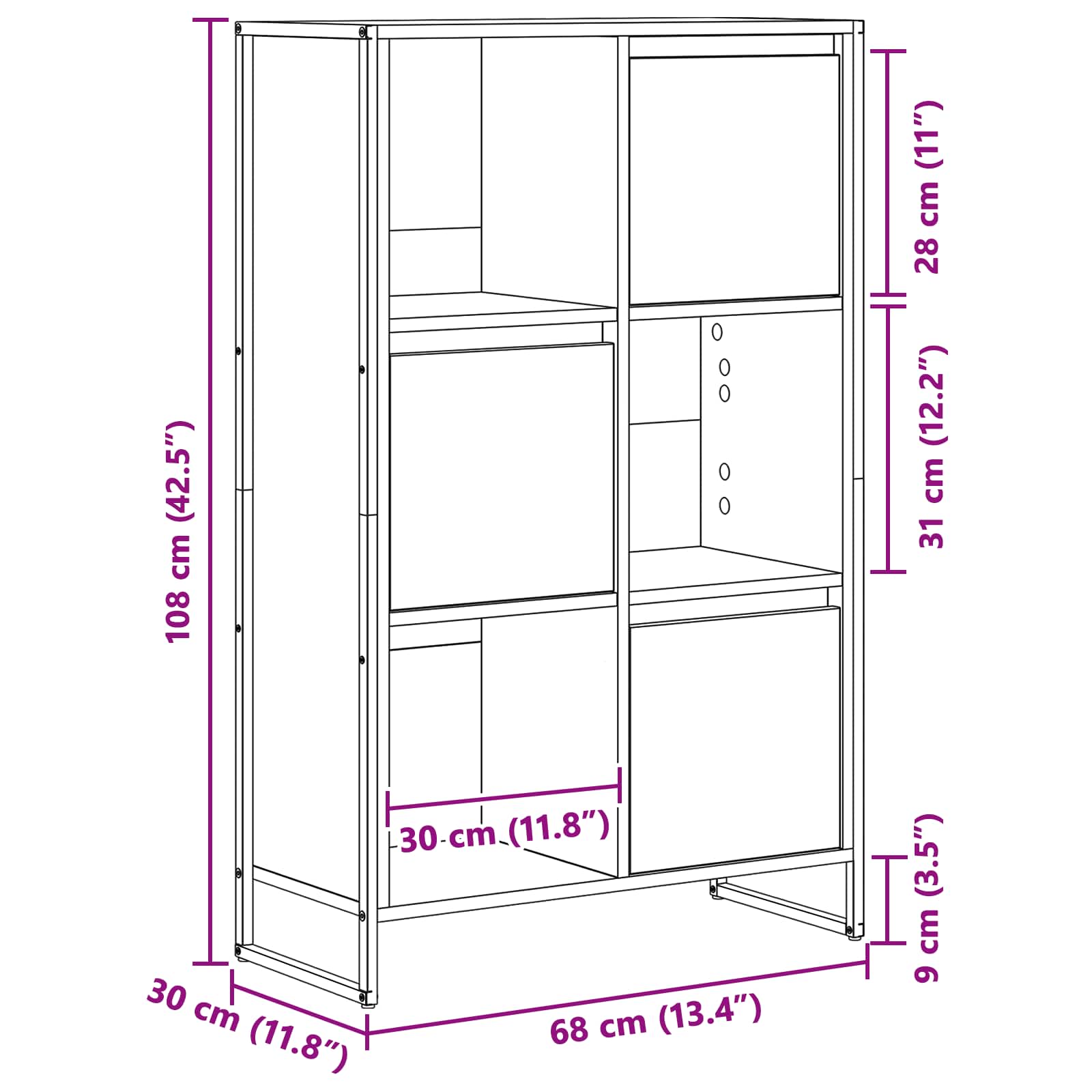 vidaXL Boekenkast Zwart Eiken 68 x 30 x 108.5 cm Bewerkt hout