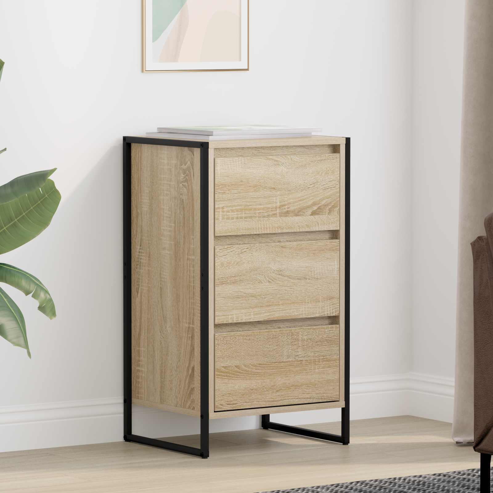 vidaXL Dressoir met lade Zwart Eiken 42 x 36 x 75.5 cm Bewerkt hout