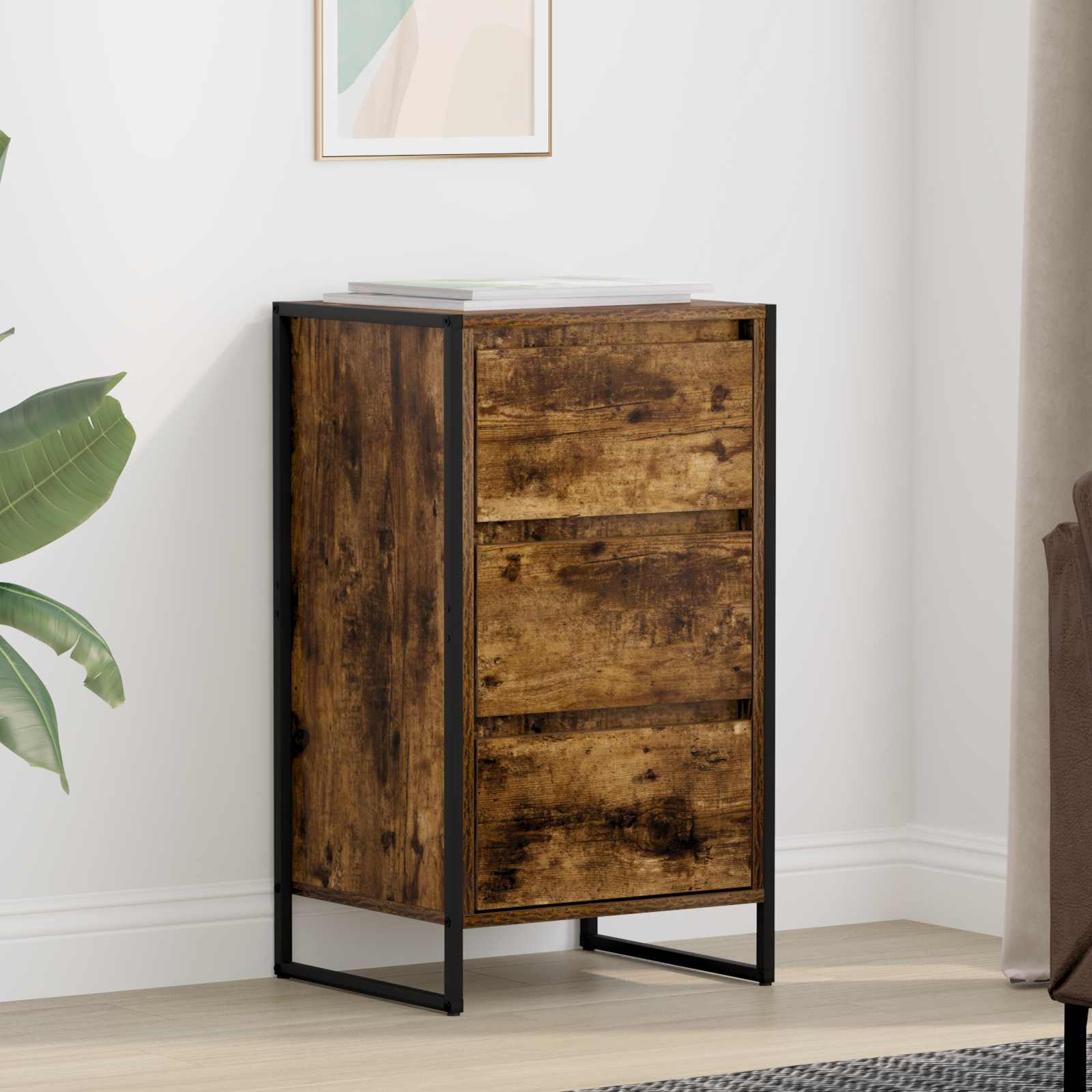 vidaXL Dressoir met lade Zwart Eiken 42 x 36 x 75.5 cm Bewerkt hout