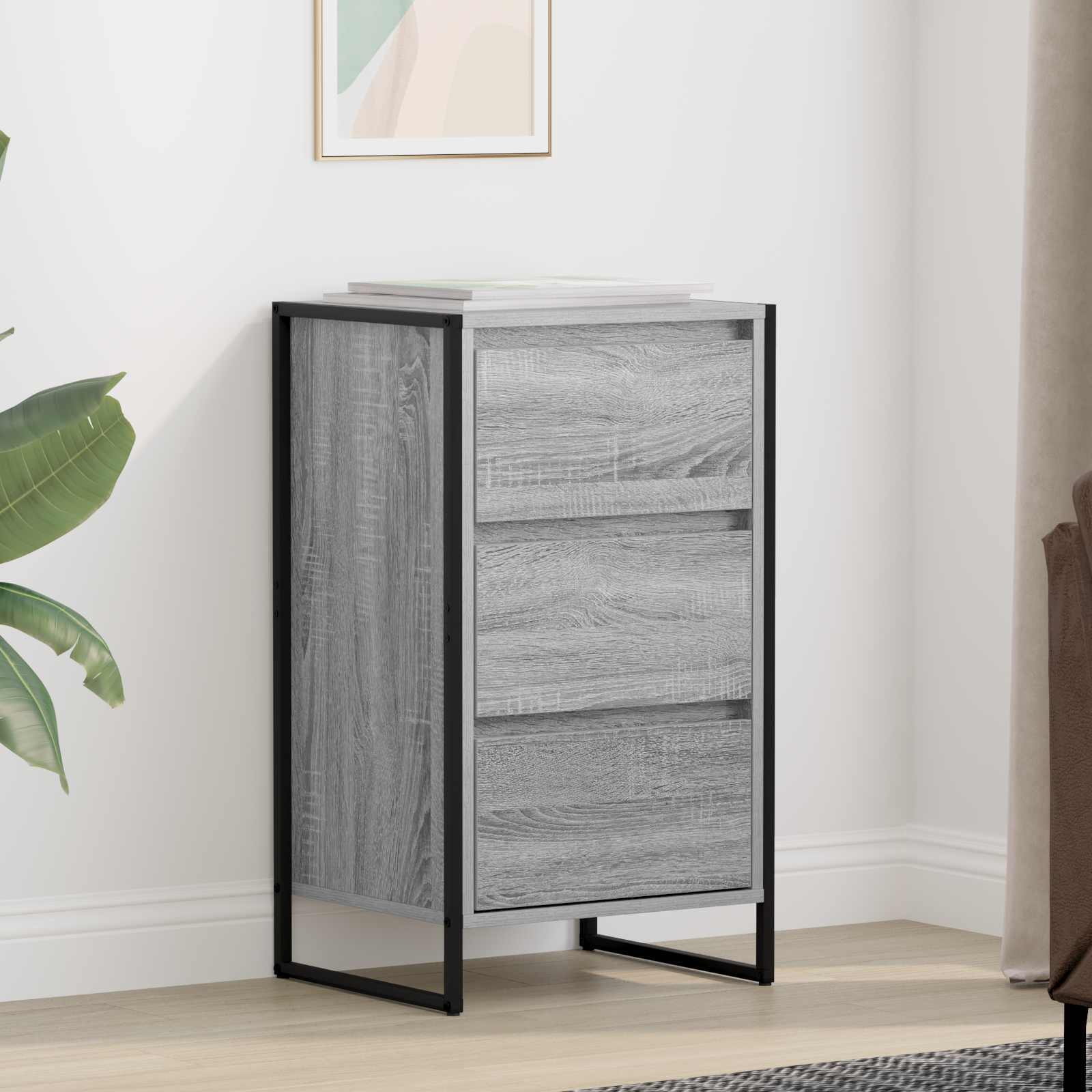 vidaXL Dressoir met lade Zwart Eiken 42 x 36 x 75.5 cm Bewerkt hout