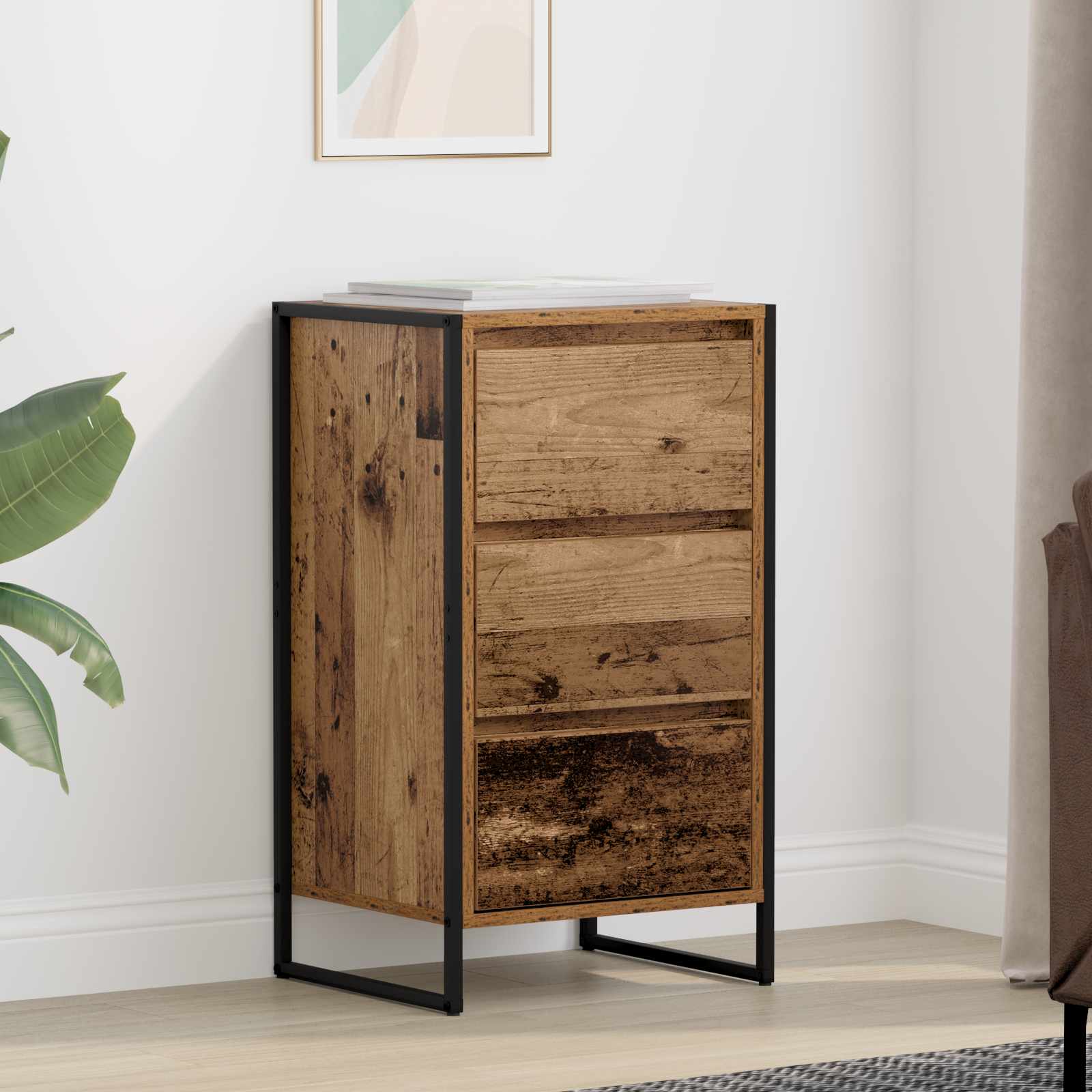 vidaXL Dressoir met lade Zwart Eiken 42 x 36 x 75.5 cm Bewerkt hout