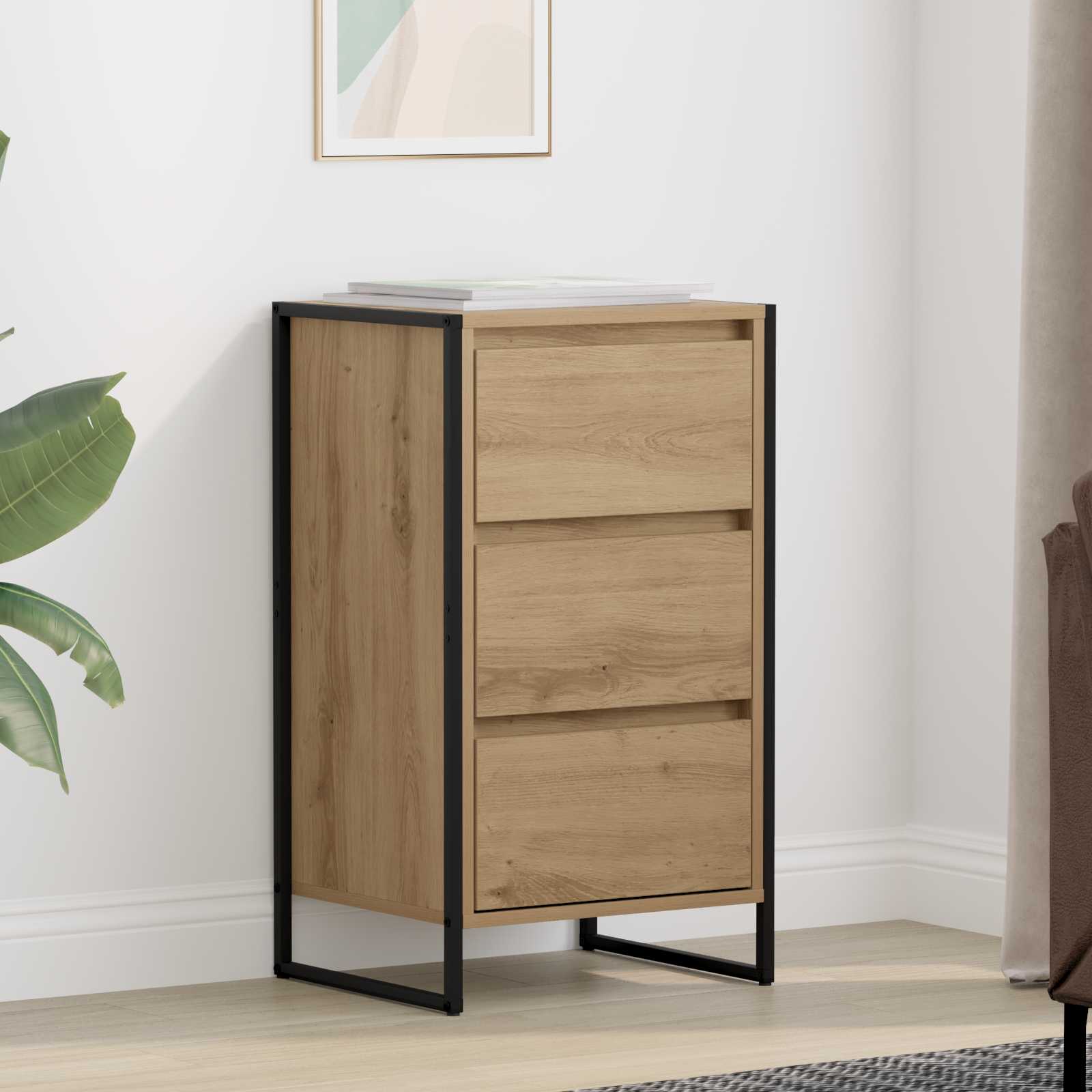 vidaXL Dressoir met lade Zwart Eiken 42 x 36 x 75.5 cm Bewerkt hout