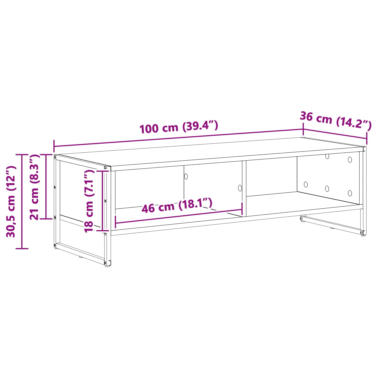 vidaXL TV-kast Zwart Eiken 100 x 36.5 x 30.5 cm Bewerkt hout