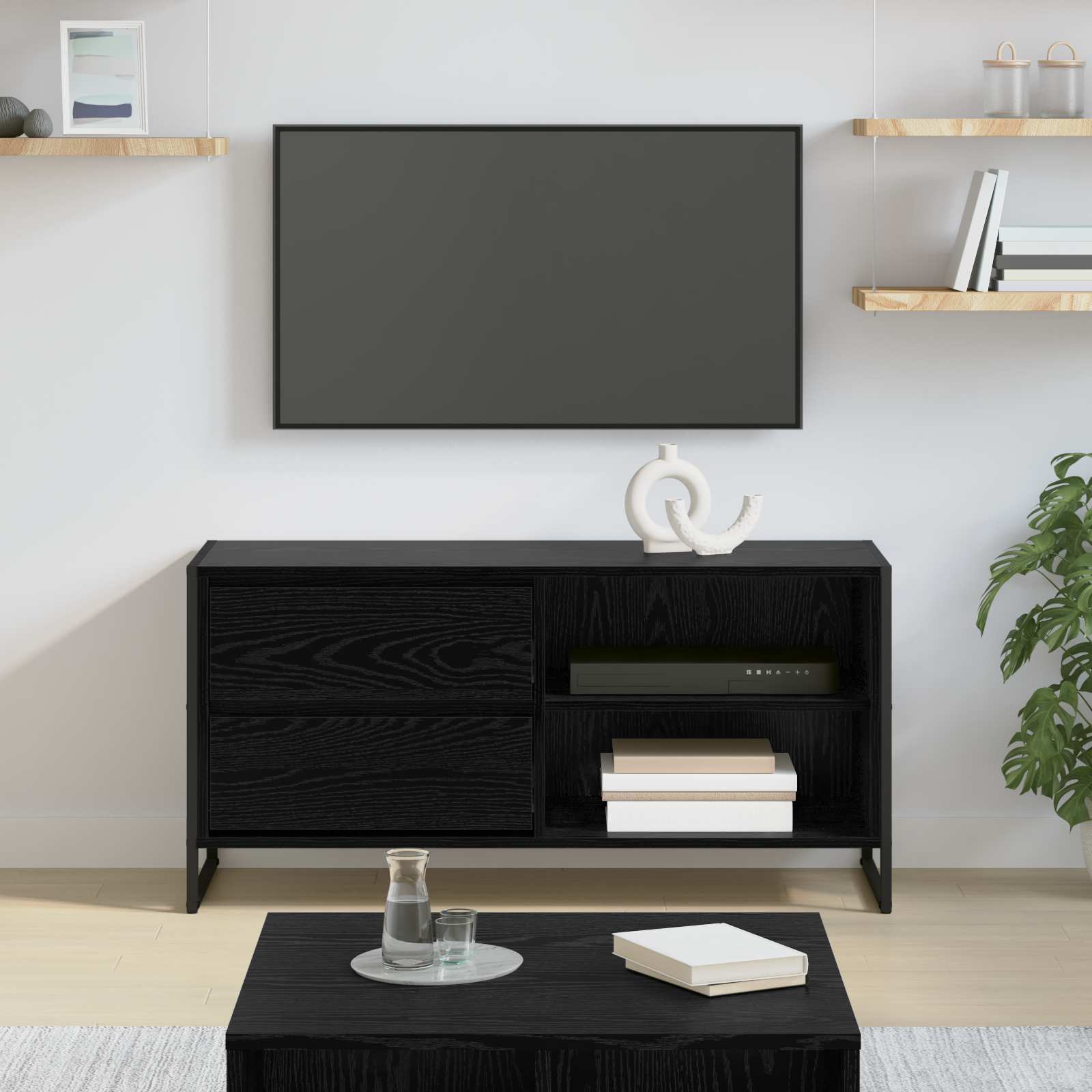 vidaXL TV-kast met lade Zwart Eiken 100 x 36 x 49,5 cm Bewerkt hout
