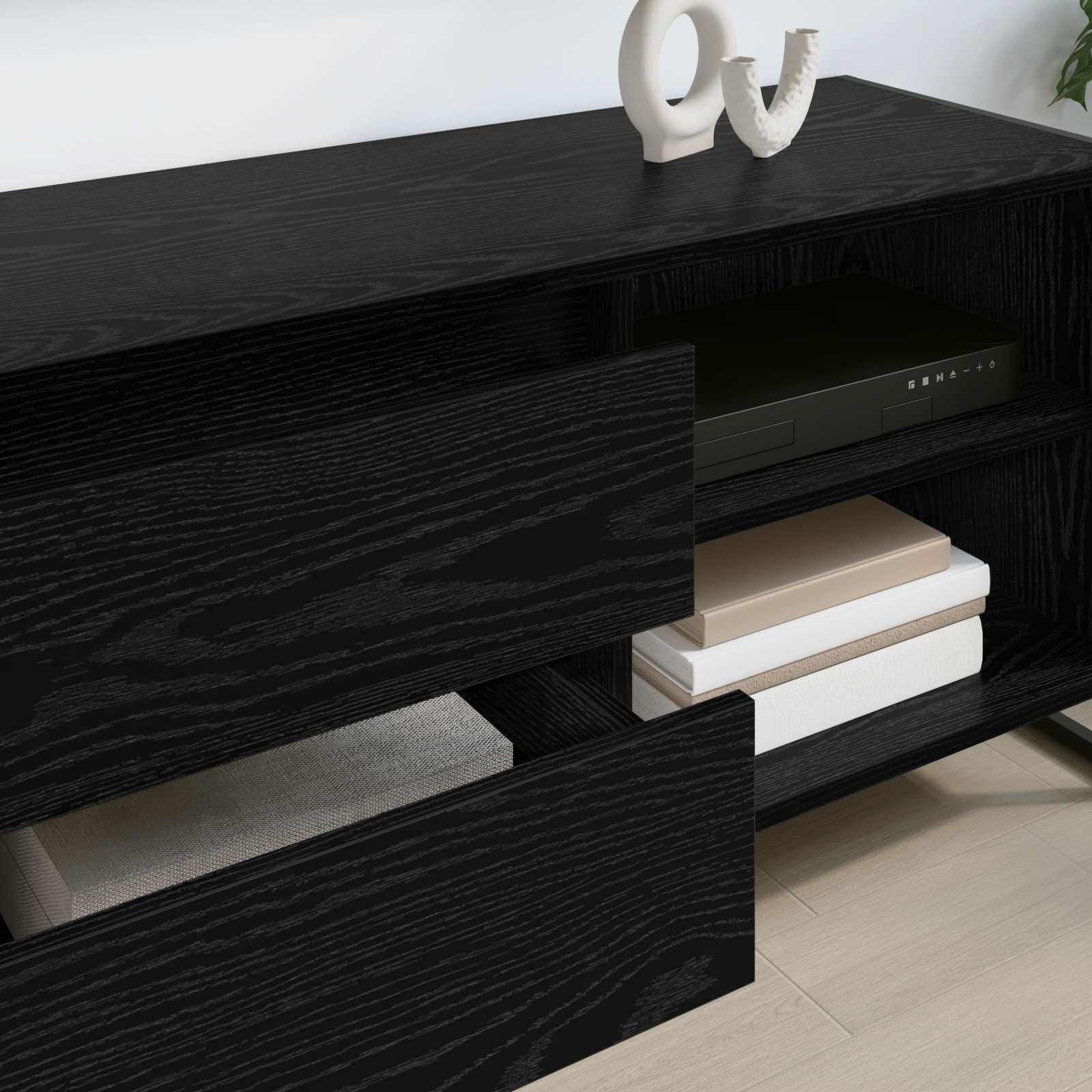 vidaXL TV-kast met lade Zwart Eiken 100 x 36 x 49,5 cm Bewerkt hout