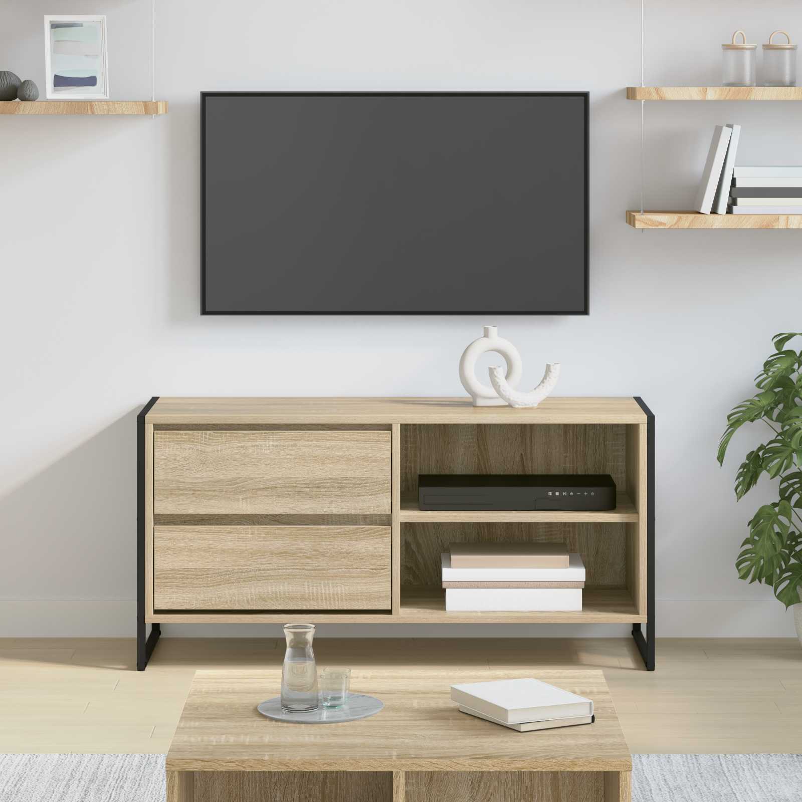 vidaXL TV-kast met lade Zwart Eiken 100 x 36 x 49,5 cm Bewerkt hout
