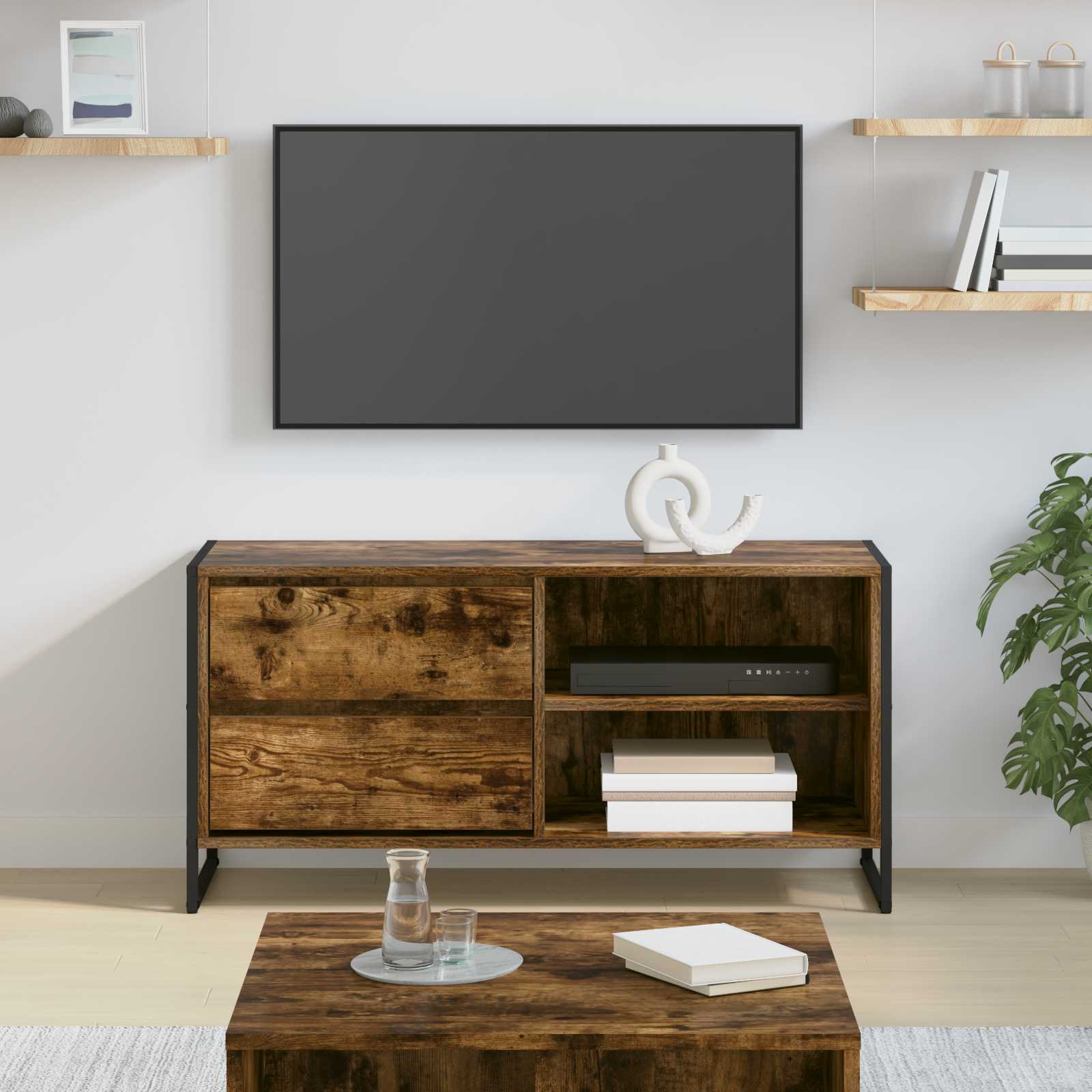 vidaXL TV-kast met lade Zwart Eiken 100 x 36 x 49,5 cm Bewerkt hout