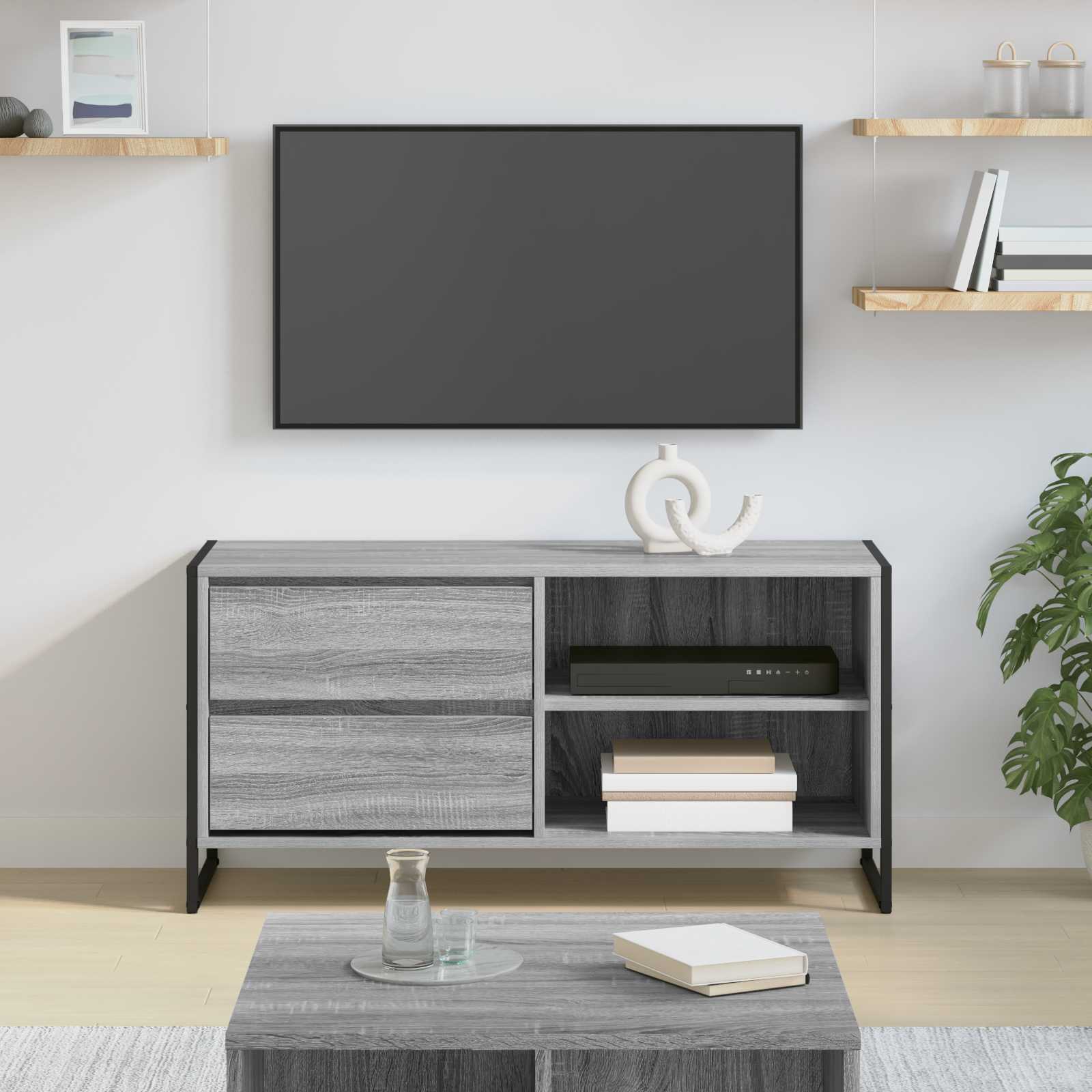 vidaXL TV-kast met lade Zwart Eiken 100 x 36 x 49,5 cm Bewerkt hout