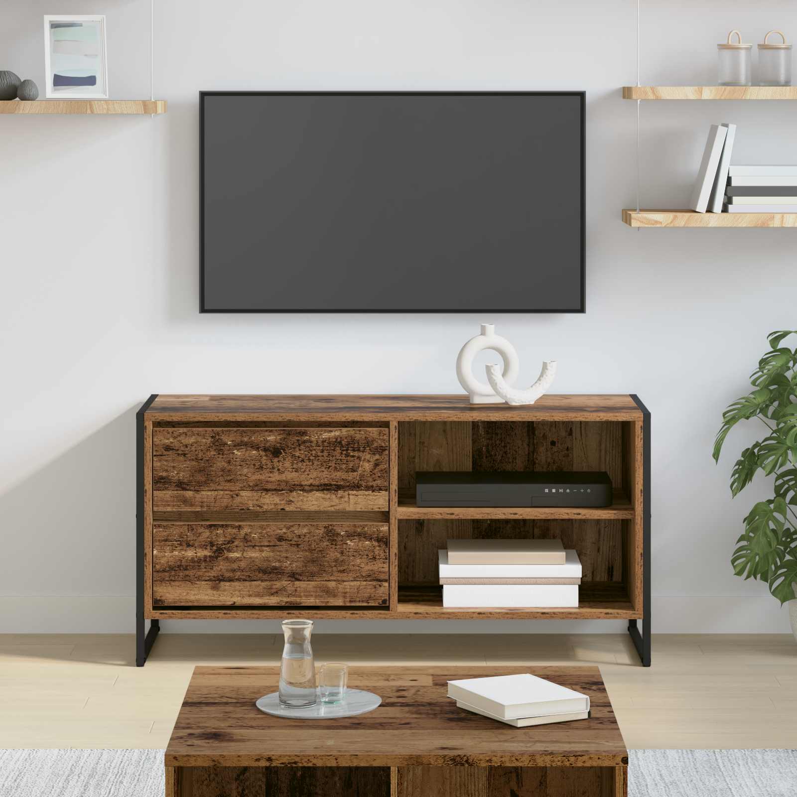 vidaXL TV-kast met lade Zwart Eiken 100 x 36 x 49,5 cm Bewerkt hout