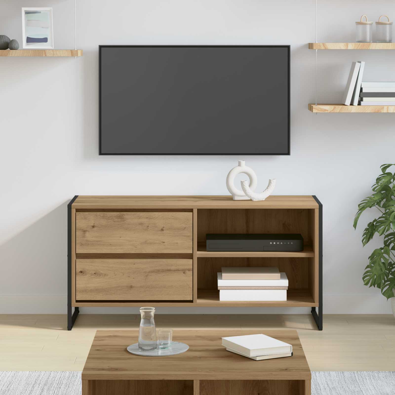 vidaXL TV-kast met lade Zwart Eiken 100 x 36 x 49,5 cm Bewerkt hout