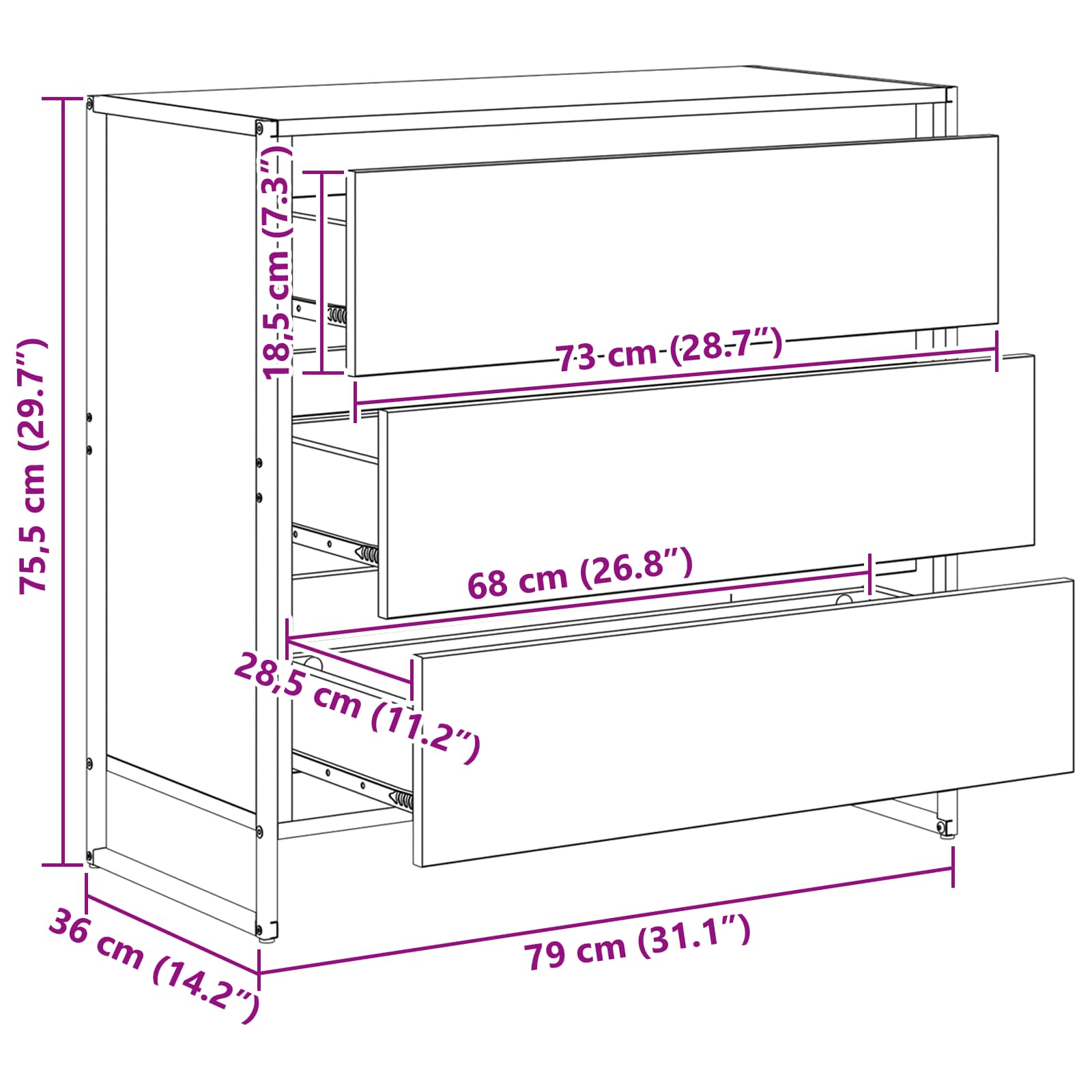 vidaXL Dressoir met lade Zwart Eiken 79 x 36 x 75.5 cm Bewerkt hout