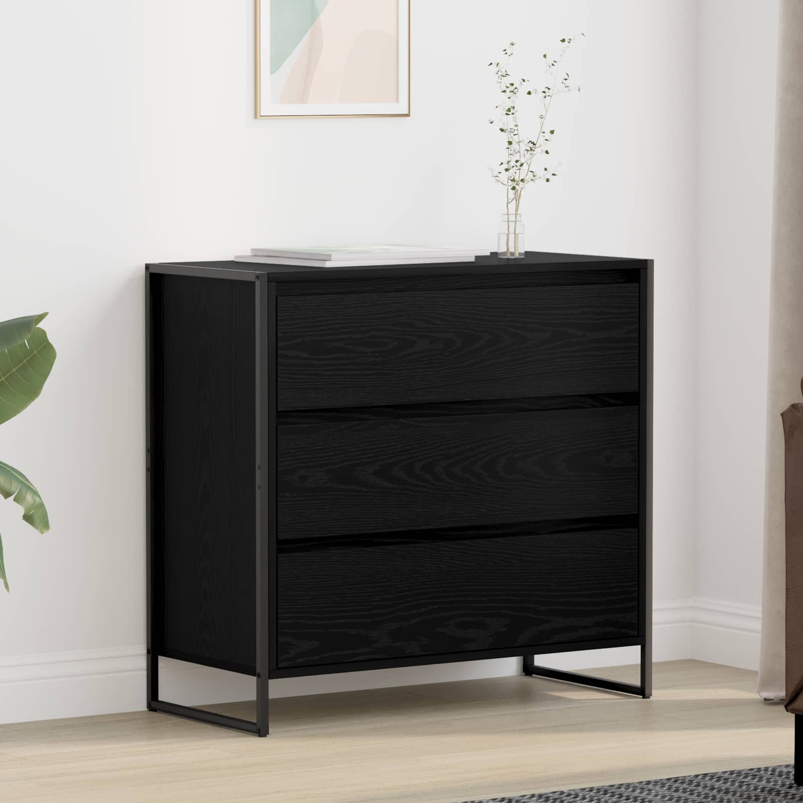 vidaXL Dressoir met lade Zwart Eiken 79 x 36 x 75.5 cm Bewerkt hout