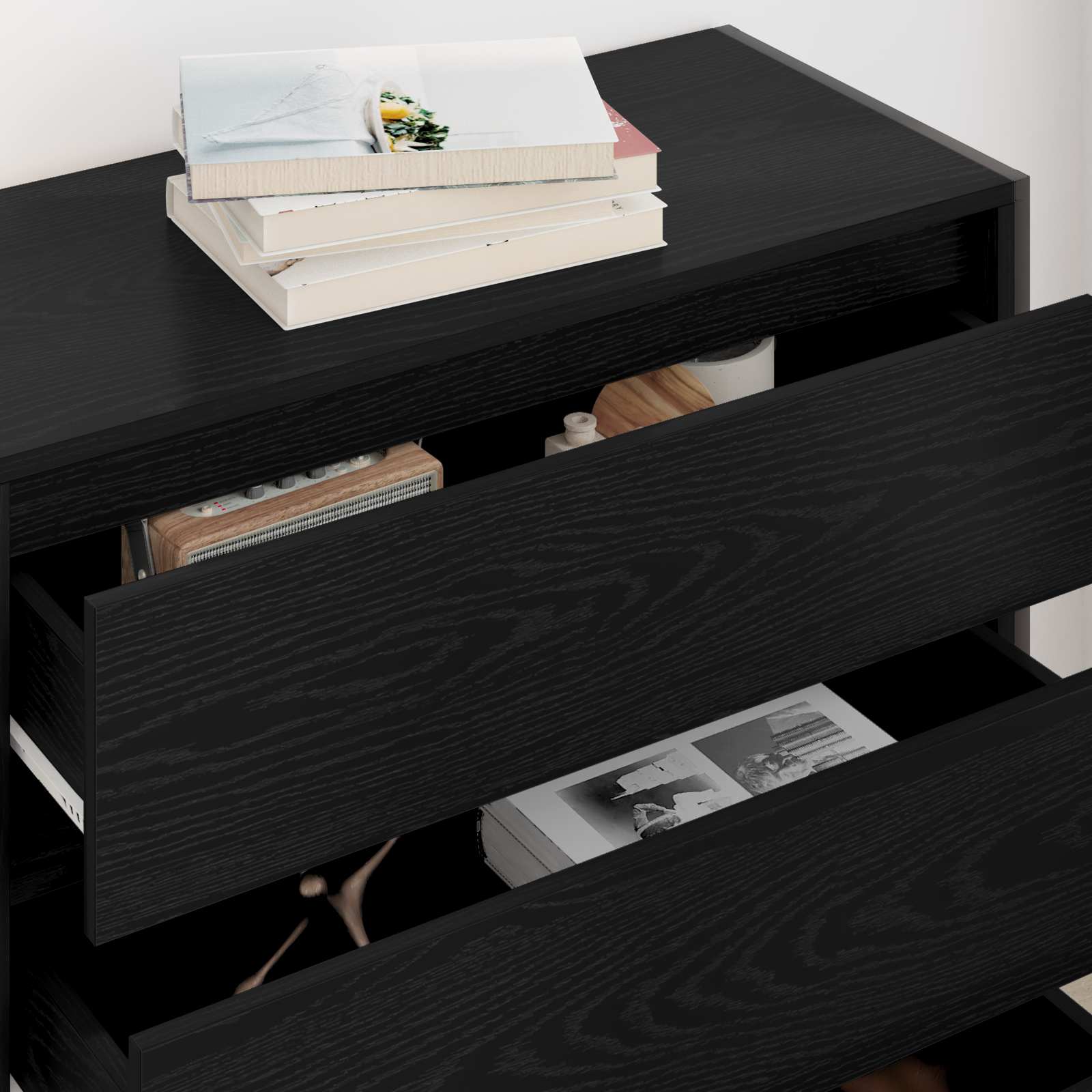 vidaXL Dressoir met lade Zwart Eiken 79 x 36 x 75.5 cm Bewerkt hout
