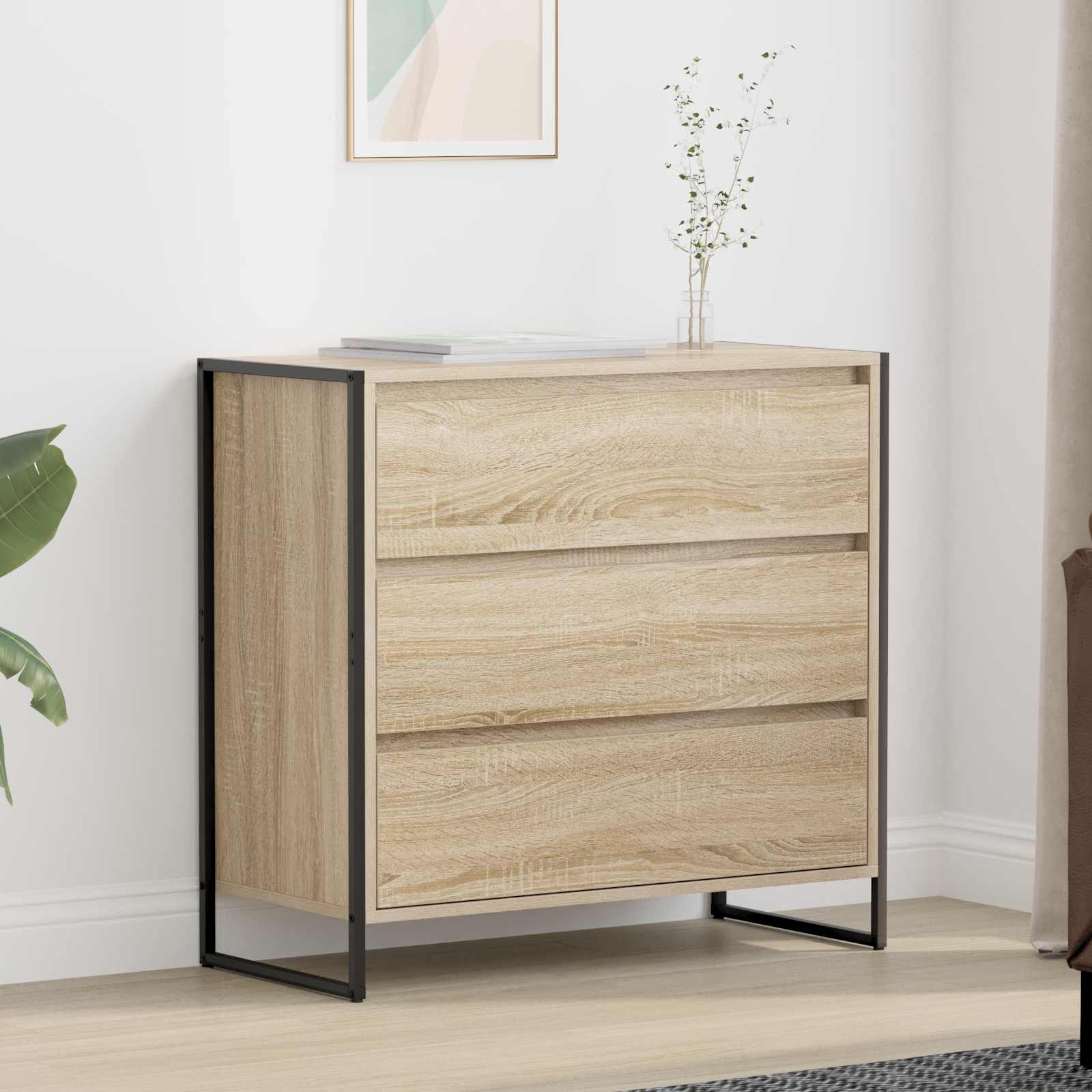 vidaXL Dressoir met lade Zwart Eiken 79 x 36 x 75.5 cm Bewerkt hout