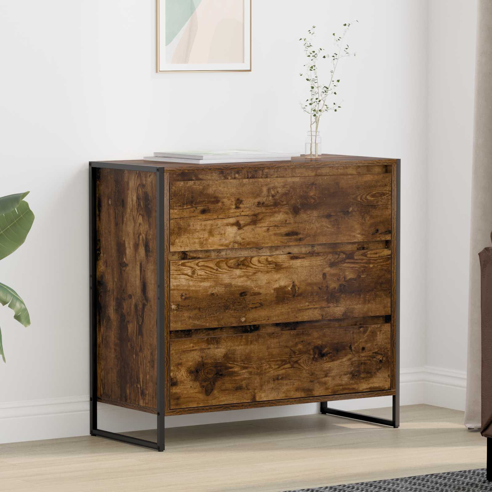 vidaXL Dressoir met lade Zwart Eiken 79 x 36 x 75.5 cm Bewerkt hout