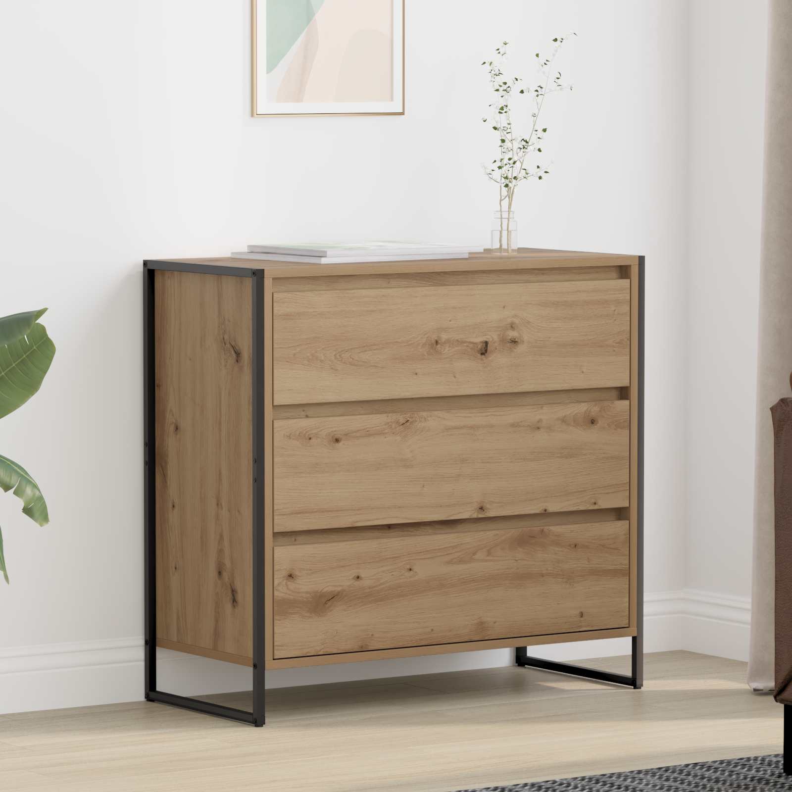 vidaXL Dressoir met lade Zwart Eiken 79 x 36 x 75.5 cm Bewerkt hout