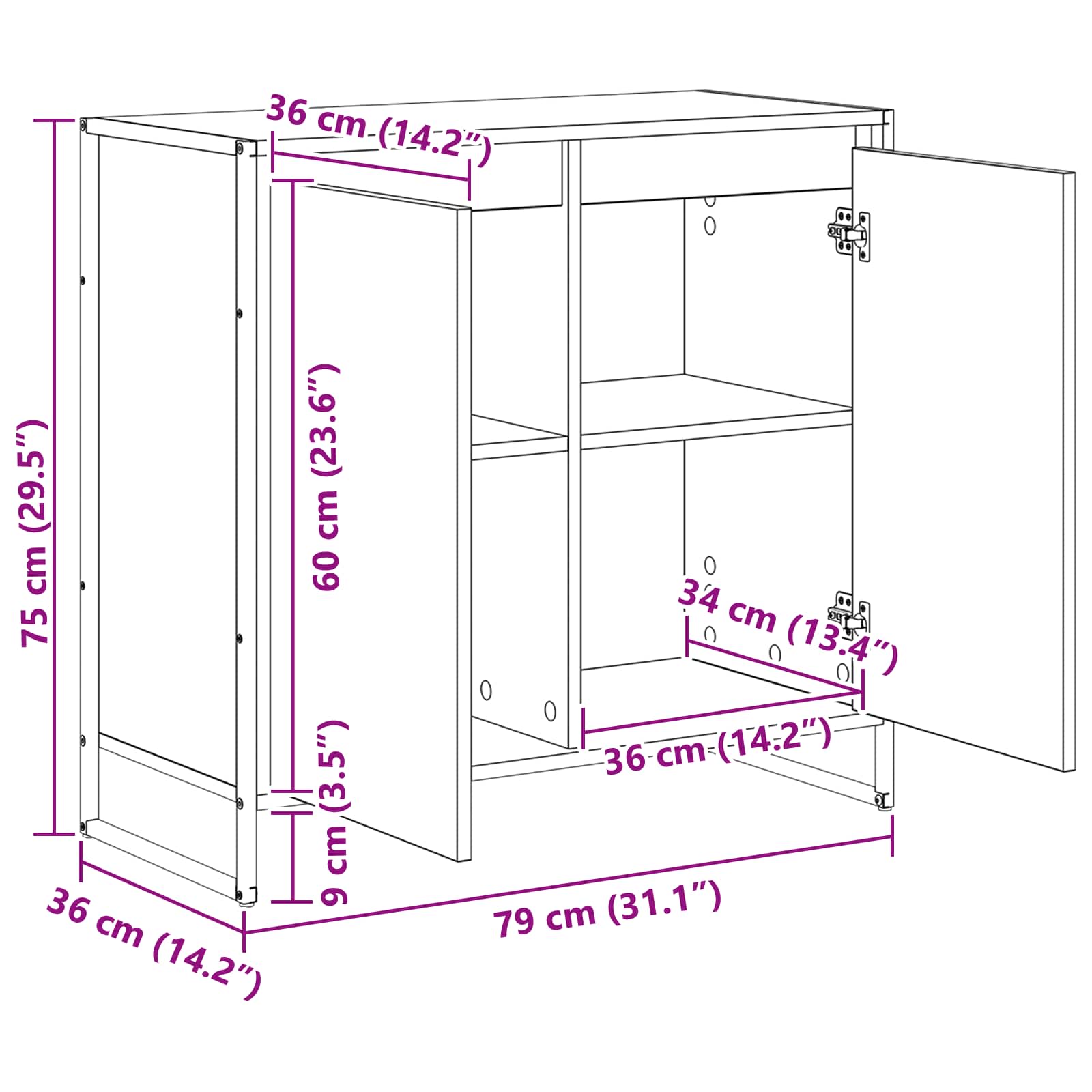 vidaXL Bijzetkast Zwart Eiken 79 x 36 x 75 cm Bewerkt hout