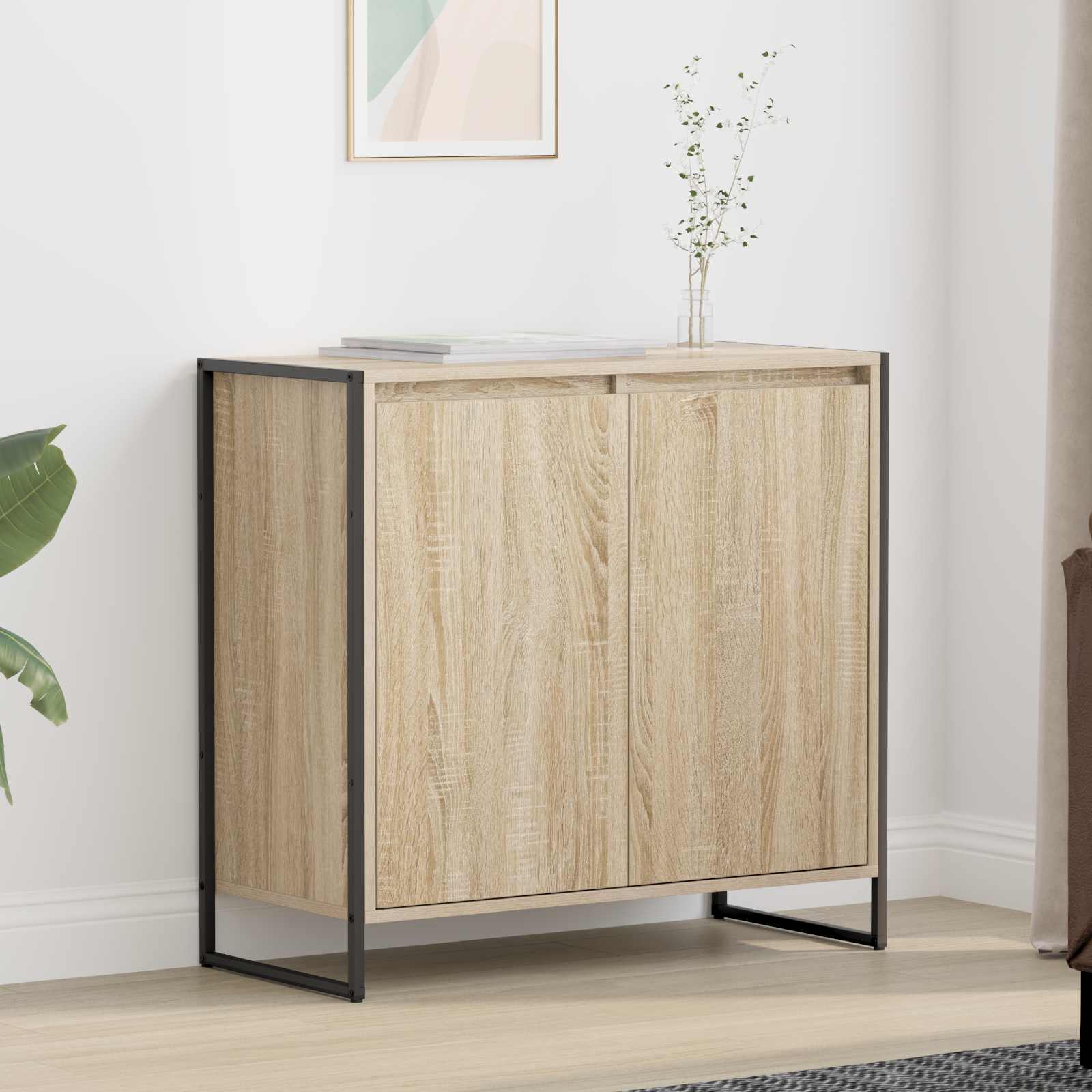 vidaXL Bijzetkast Zwart Eiken 79 x 36 x 75 cm Bewerkt hout