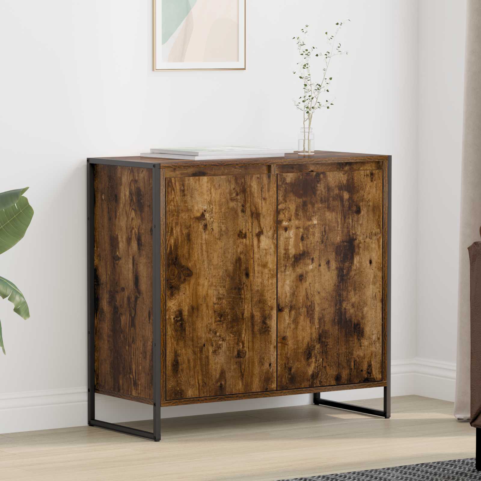vidaXL Bijzetkast Zwart Eiken 79 x 36 x 75 cm Bewerkt hout