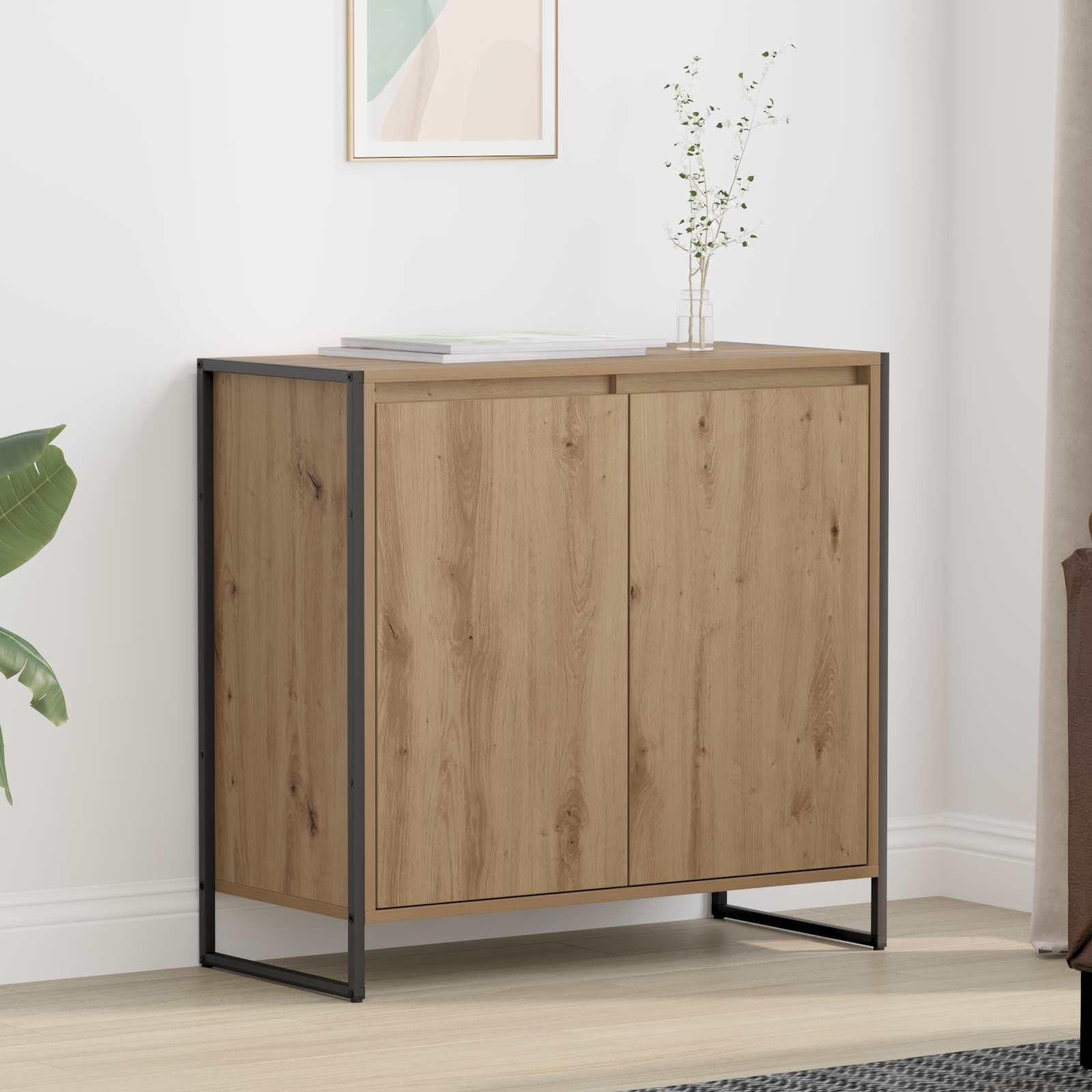 vidaXL Bijzetkast Zwart Eiken 79 x 36 x 75 cm Bewerkt hout