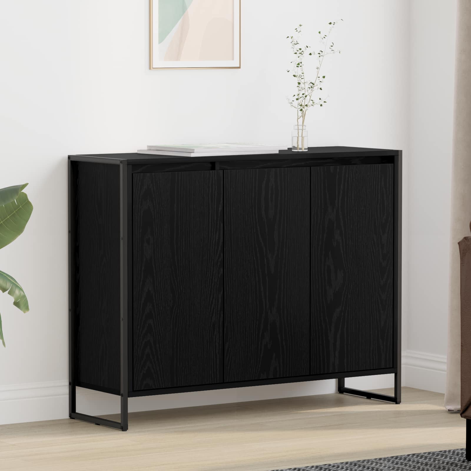 vidaXL Bijzetkast Zwart Eiken 96,5 x 30 x 75 cm Bewerkt hout