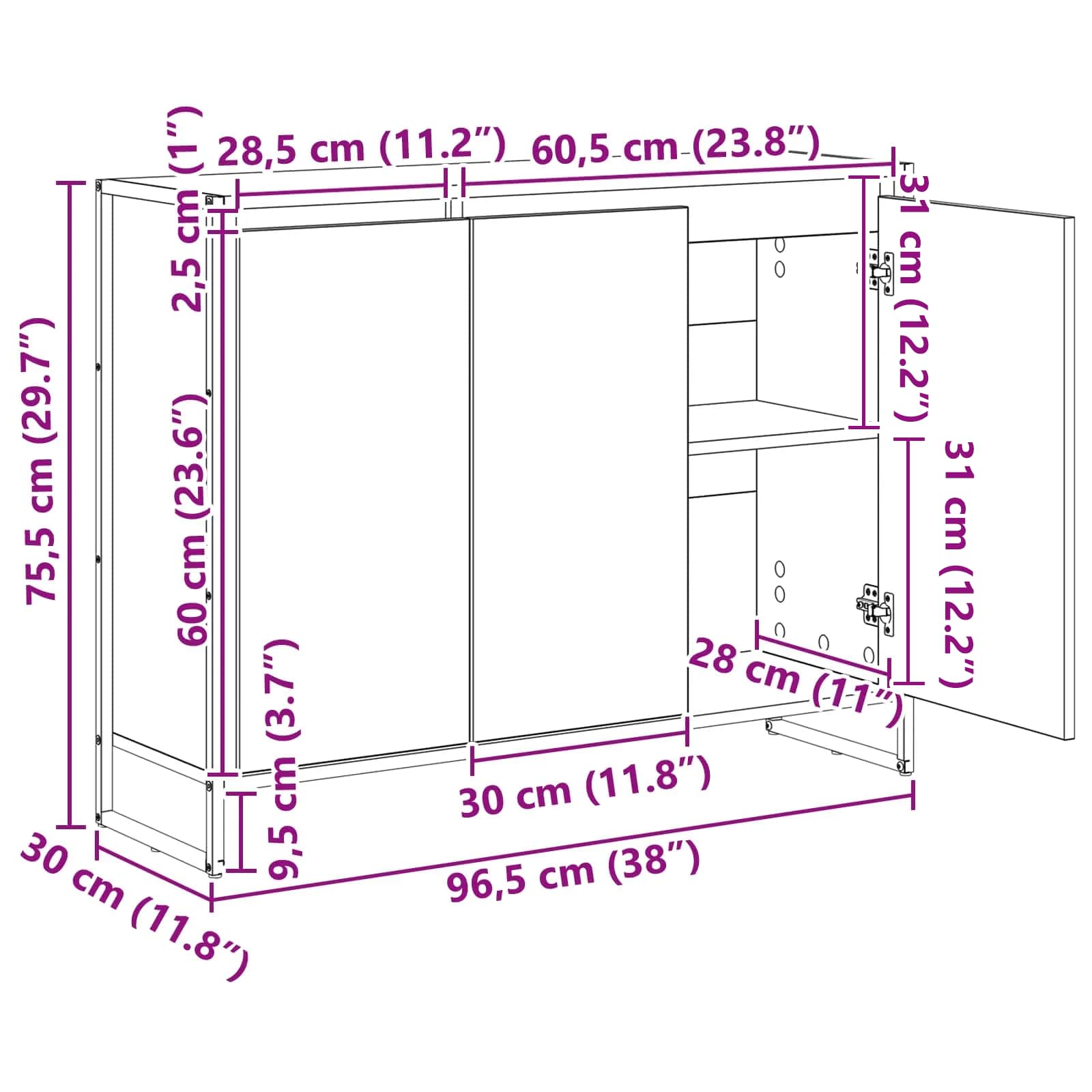 vidaXL Bijzetkast Zwart Eiken 96,5 x 30 x 75 cm Bewerkt hout