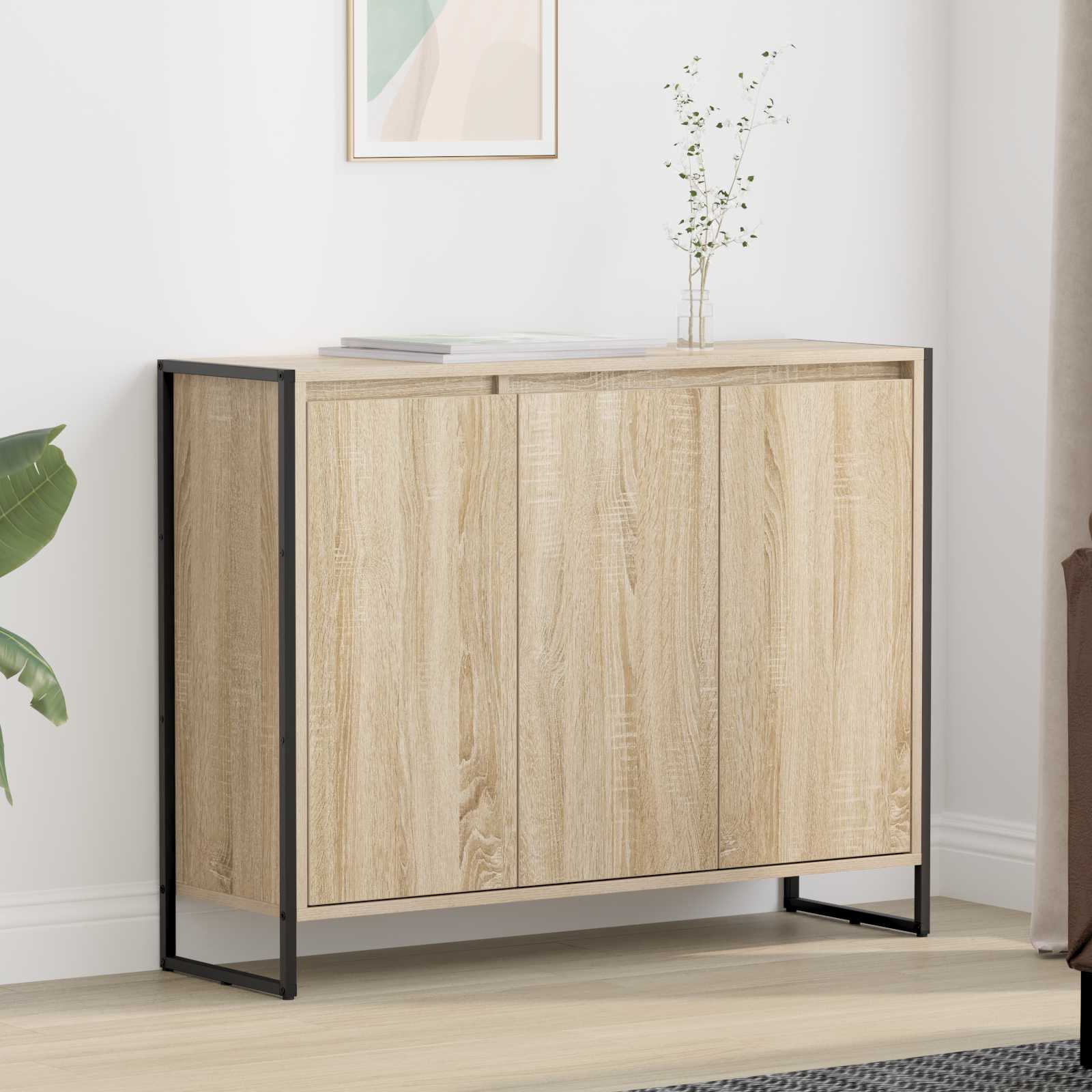 vidaXL Bijzetkast Zwart Eiken 96,5 x 30 x 75 cm Bewerkt hout