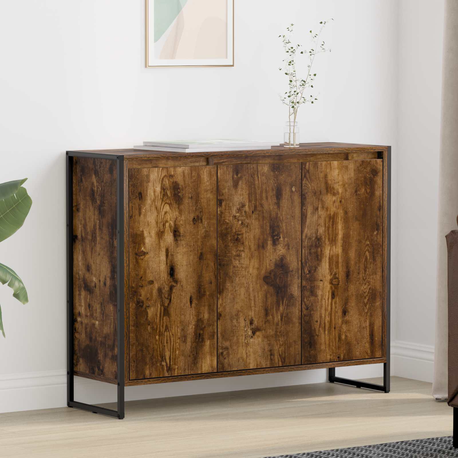 vidaXL Bijzetkast Zwart Eiken 96,5 x 30 x 75 cm Bewerkt hout