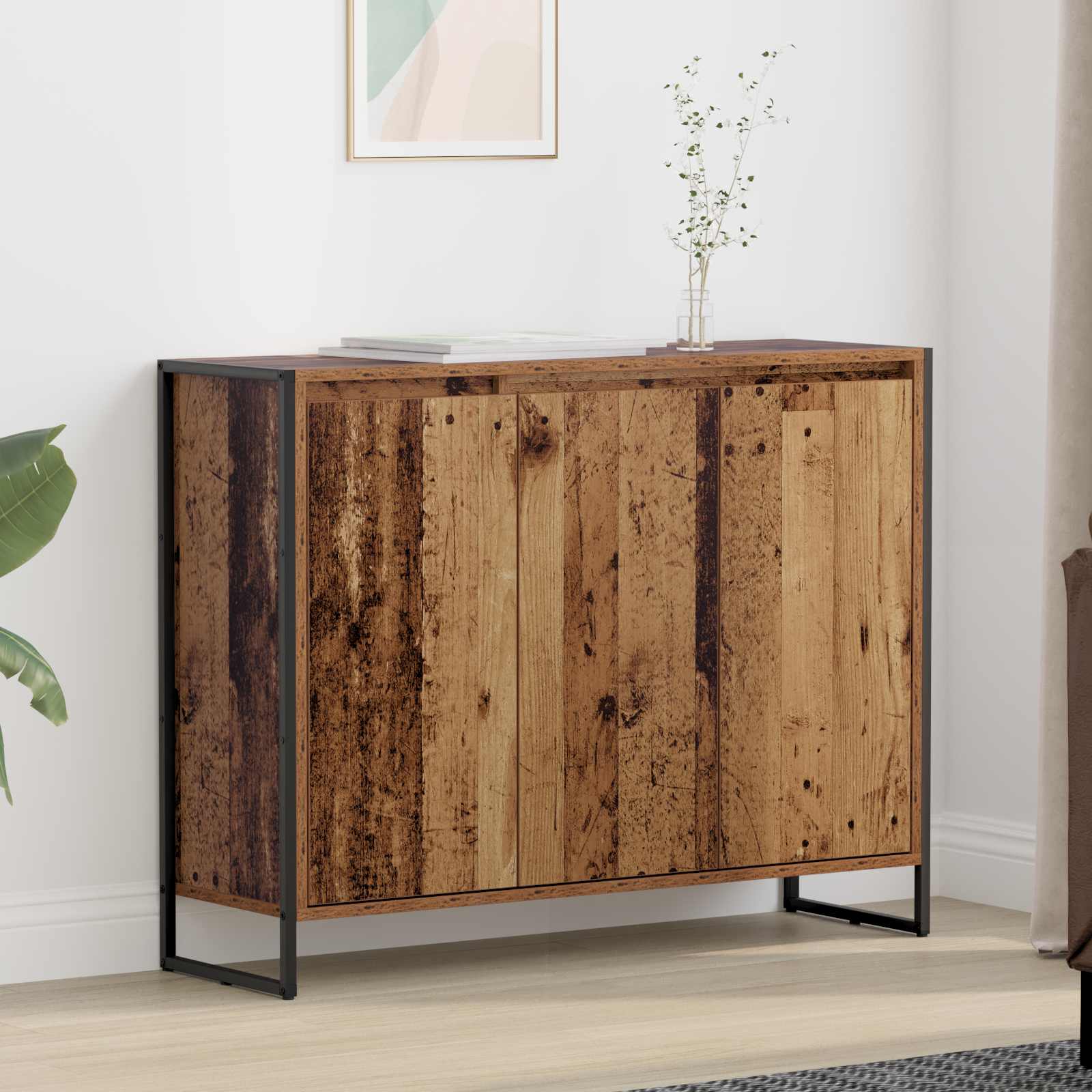vidaXL Bijzetkast Zwart Eiken 96,5 x 30 x 75 cm Bewerkt hout