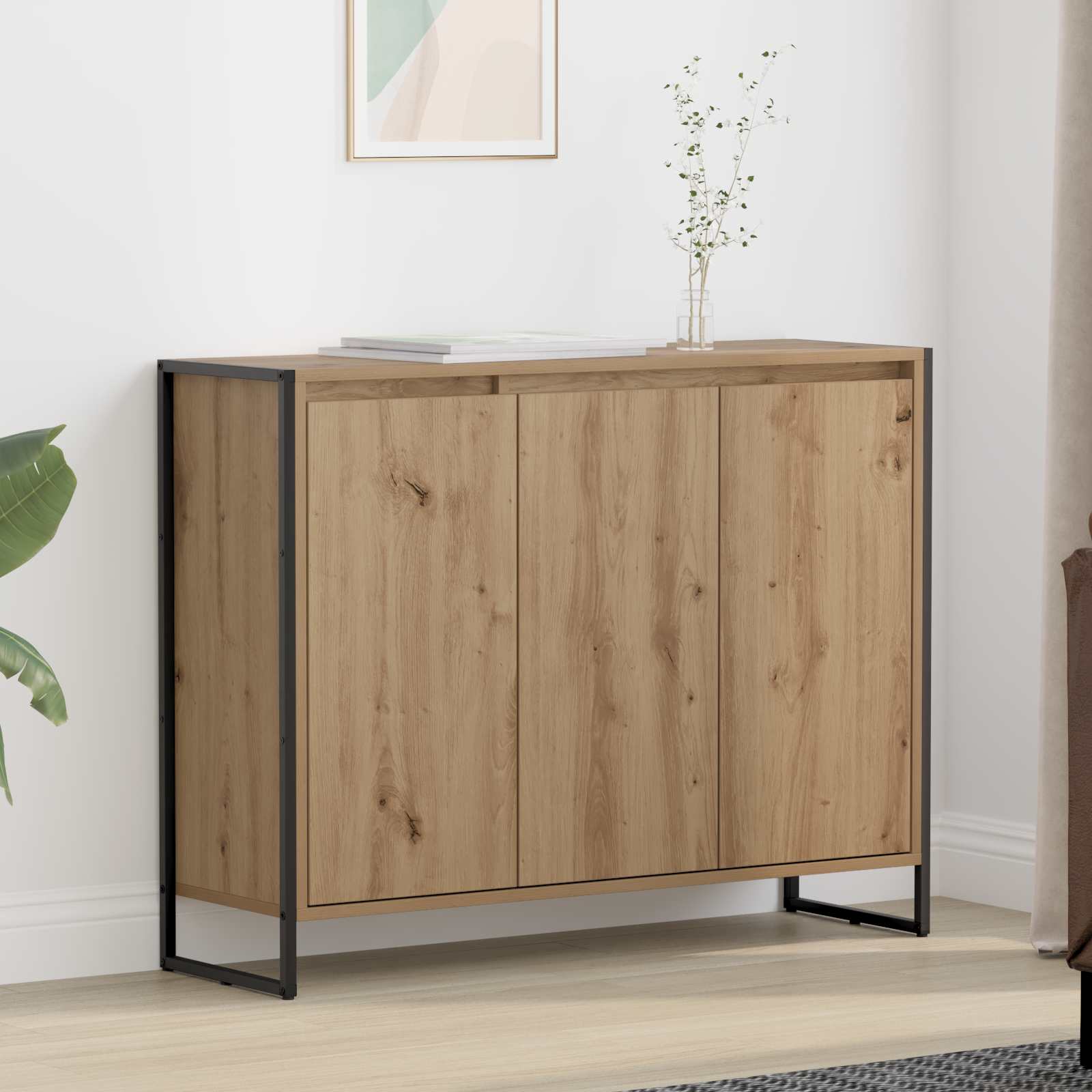 vidaXL Bijzetkast Zwart Eiken 96,5 x 30 x 75 cm Bewerkt hout