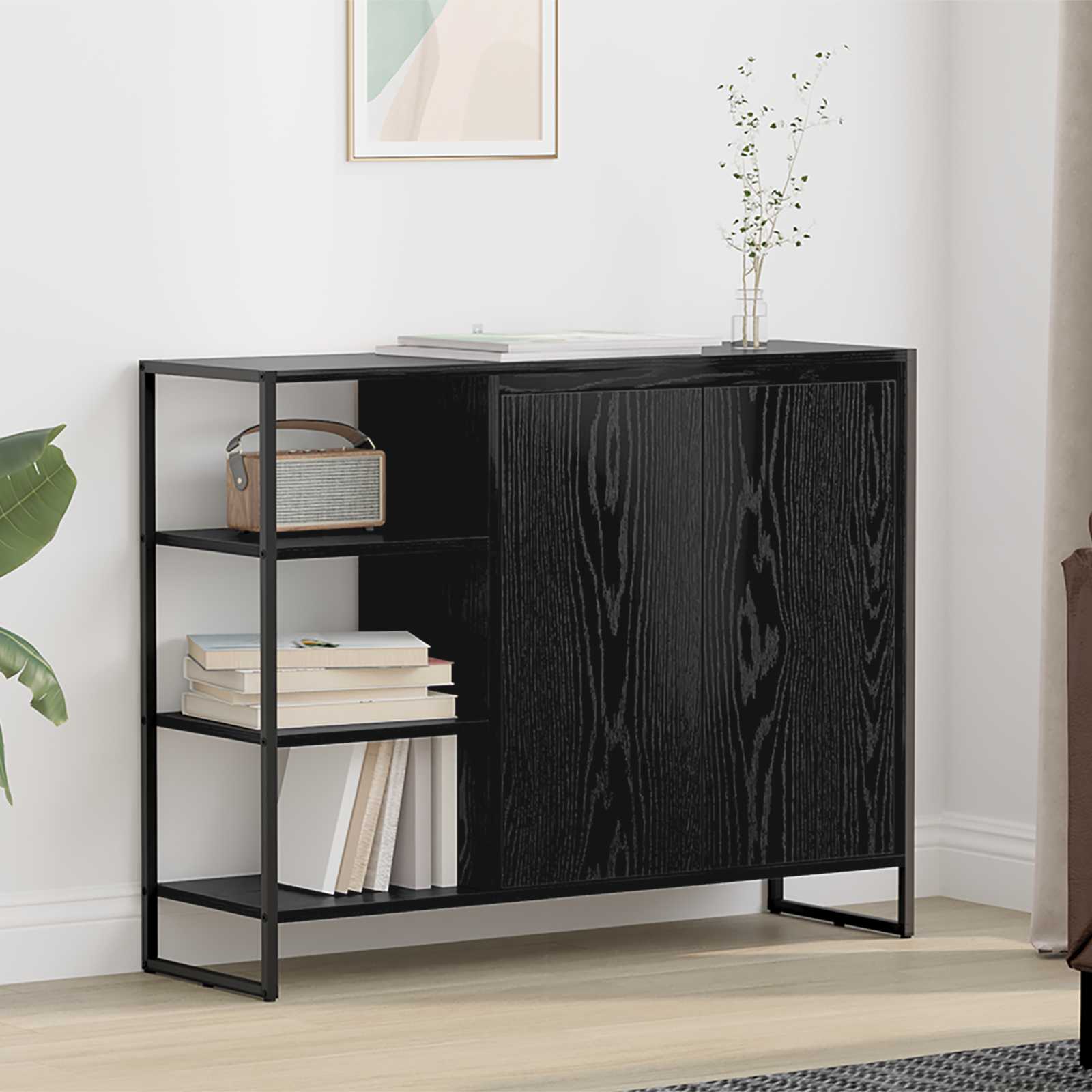 vidaXL Bijzetkast Zwart Eiken 96.5 x 30 x 75 cm Bewerkt hout
