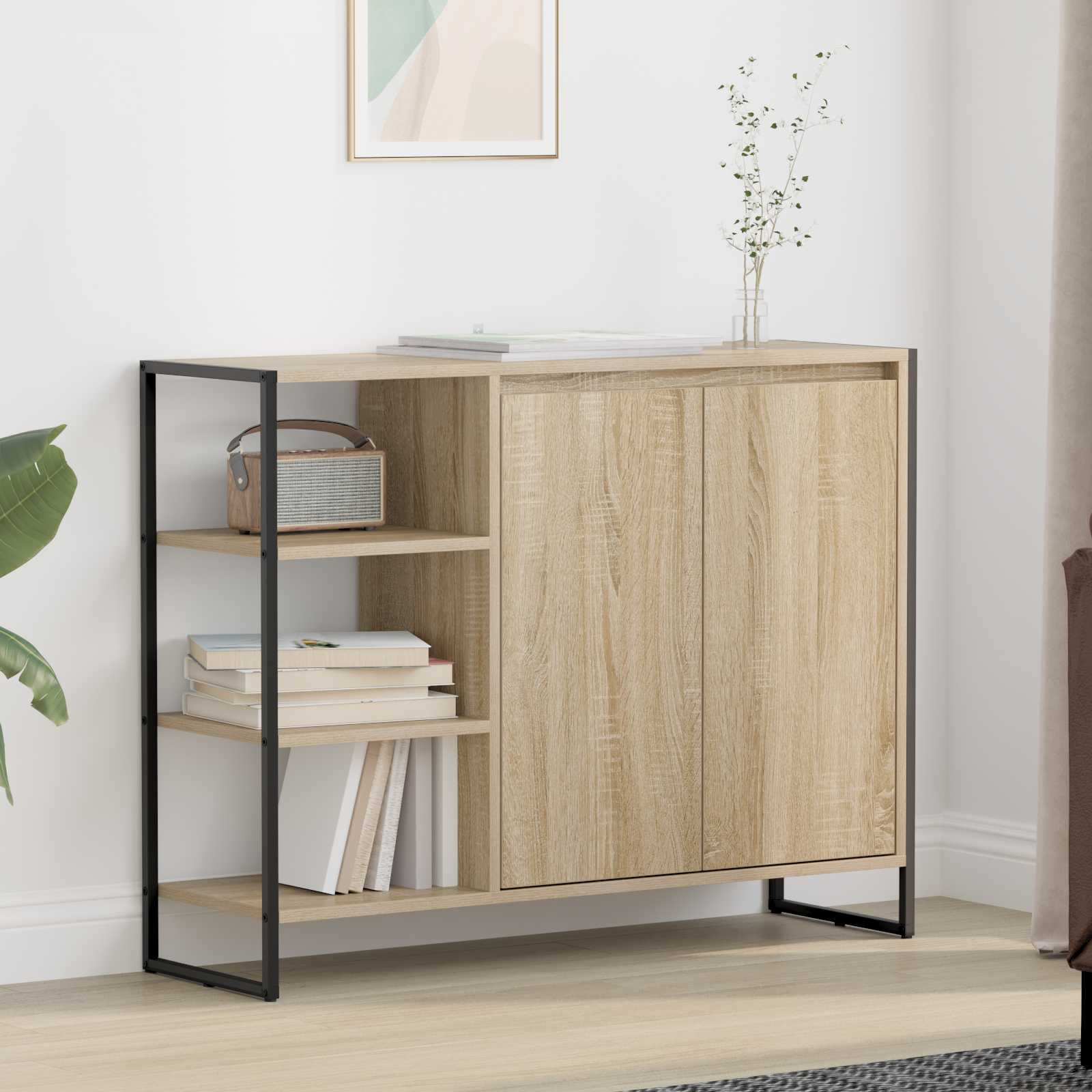 vidaXL Bijzetkast Zwart Eiken 96.5 x 30 x 75 cm Bewerkt hout