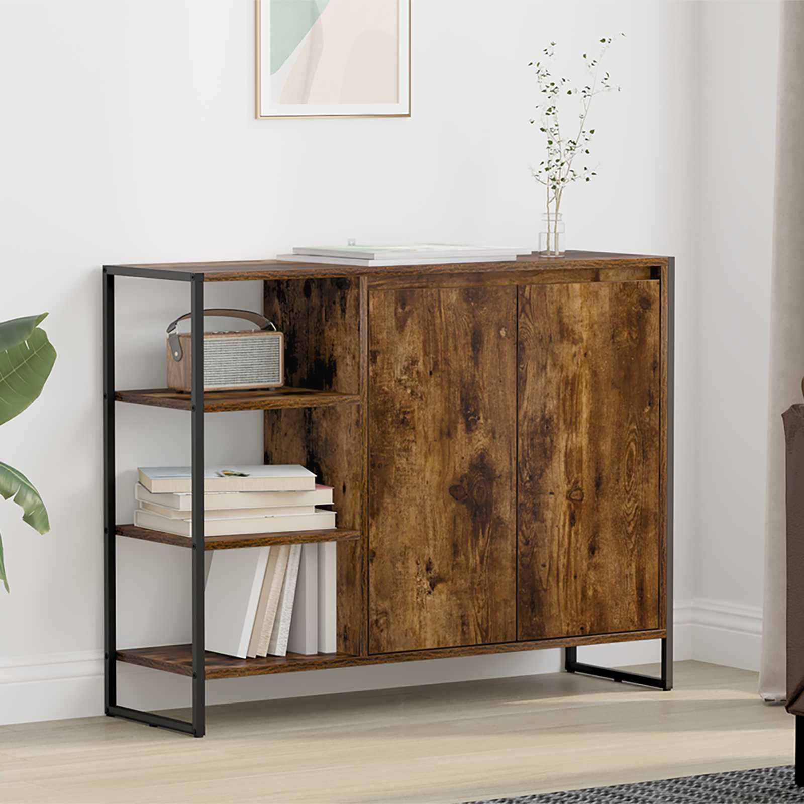 vidaXL Bijzetkast Zwart Eiken 96.5 x 30 x 75 cm Bewerkt hout
