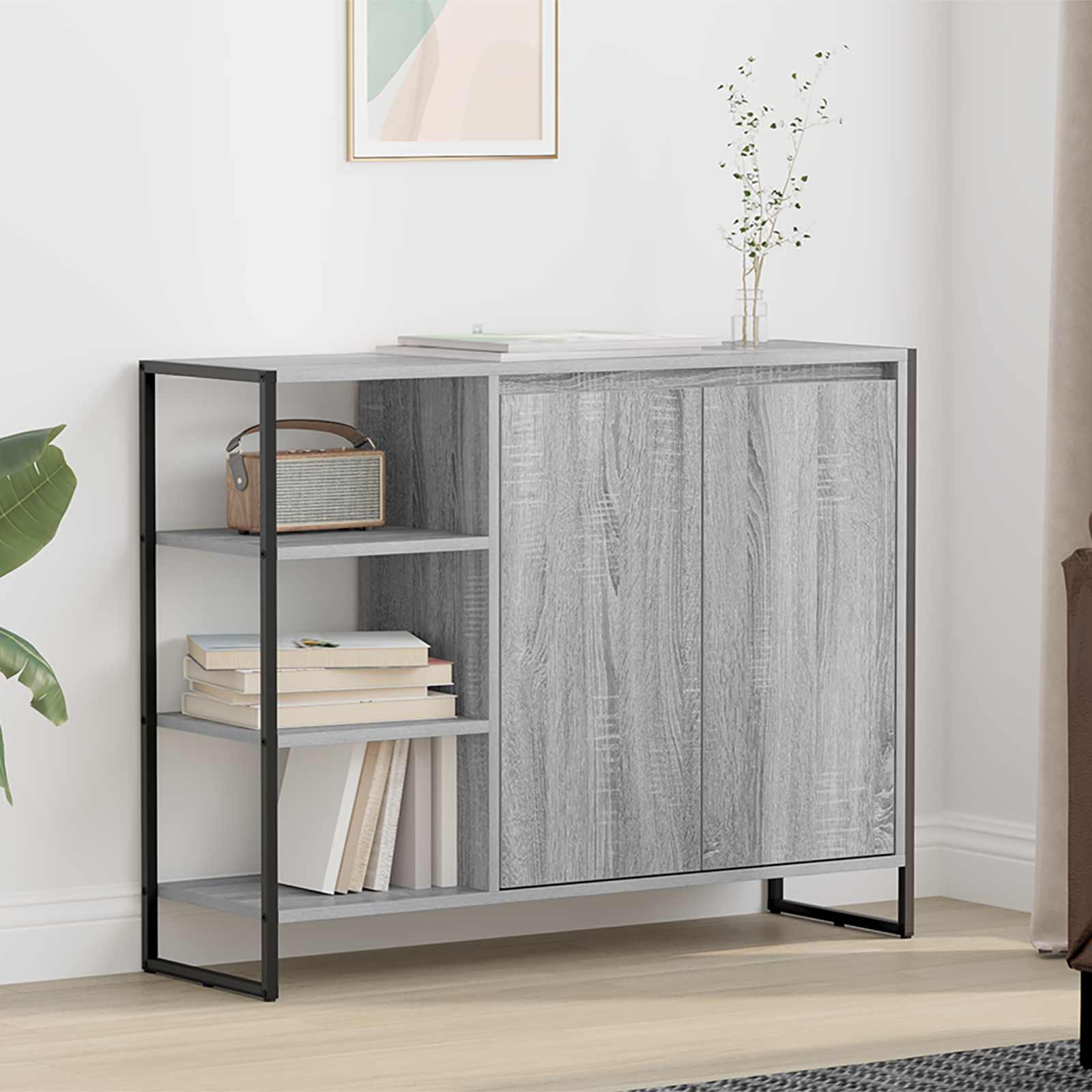 vidaXL Bijzetkast Zwart Eiken 96.5 x 30 x 75 cm Bewerkt hout