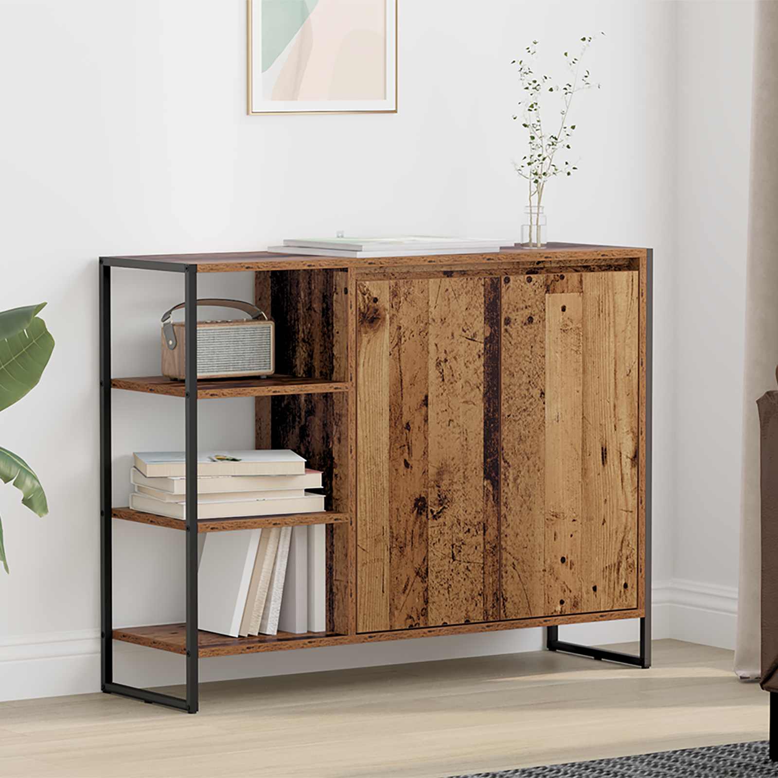 vidaXL Bijzetkast Zwart Eiken 96.5 x 30 x 75 cm Bewerkt hout