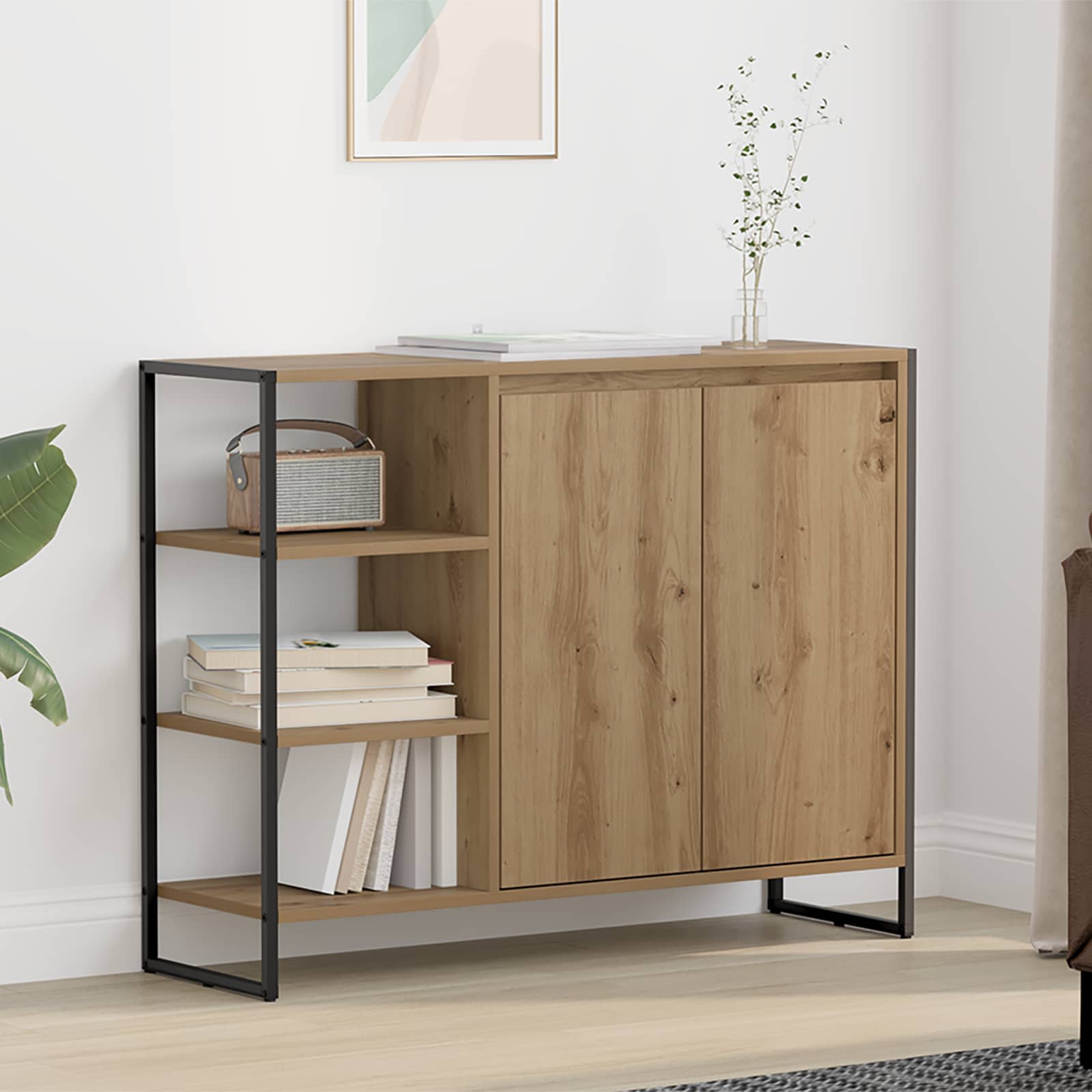 vidaXL Bijzetkast Zwart Eiken 96.5 x 30 x 75 cm Bewerkt hout
