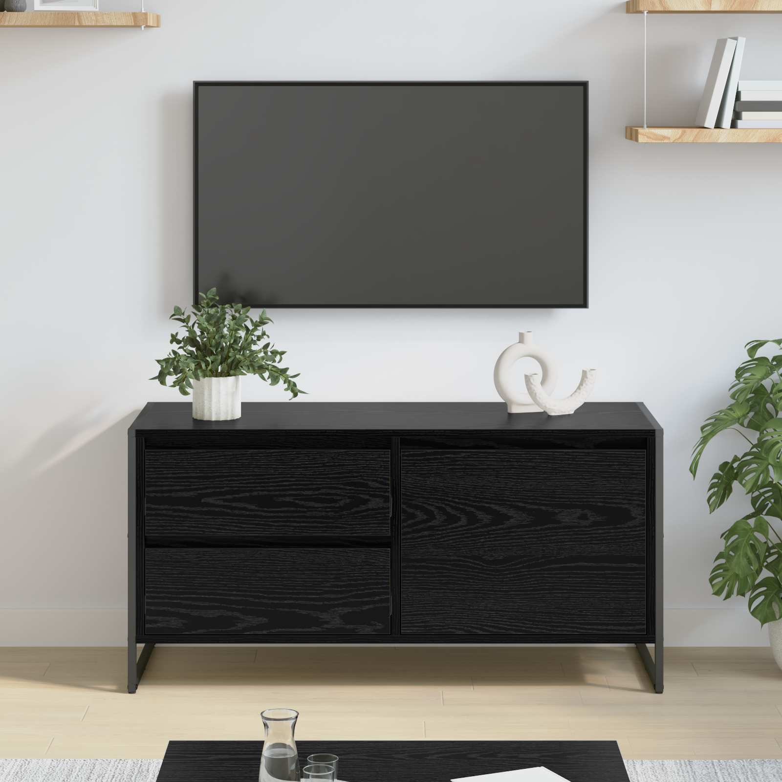 vidaXL TV-kast met lade Zwart Eiken 100 x 36 x 49.5 cm Bewerkt hout