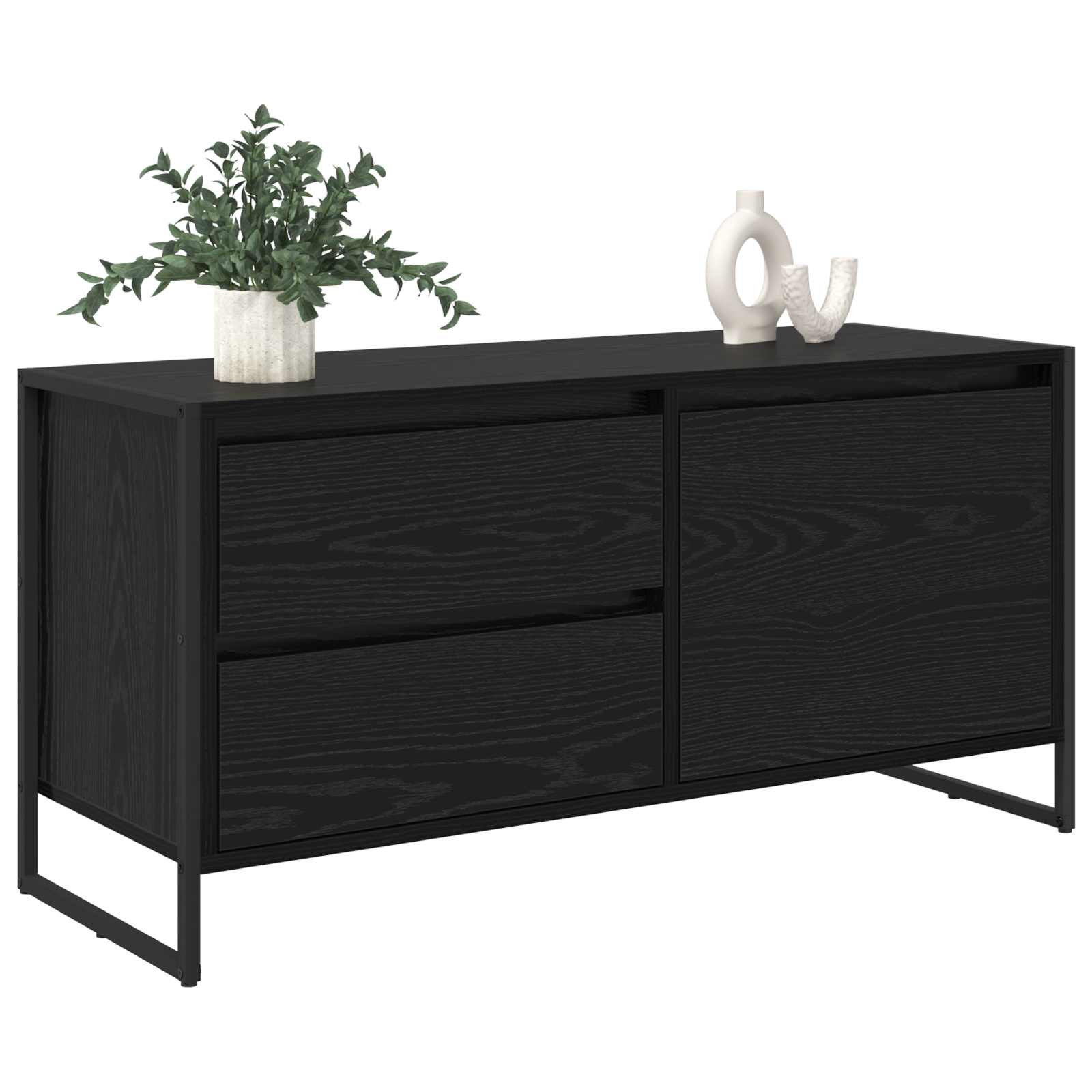 vidaXL TV-kast met lade Zwart Eiken 100 x 36 x 49.5 cm Bewerkt hout