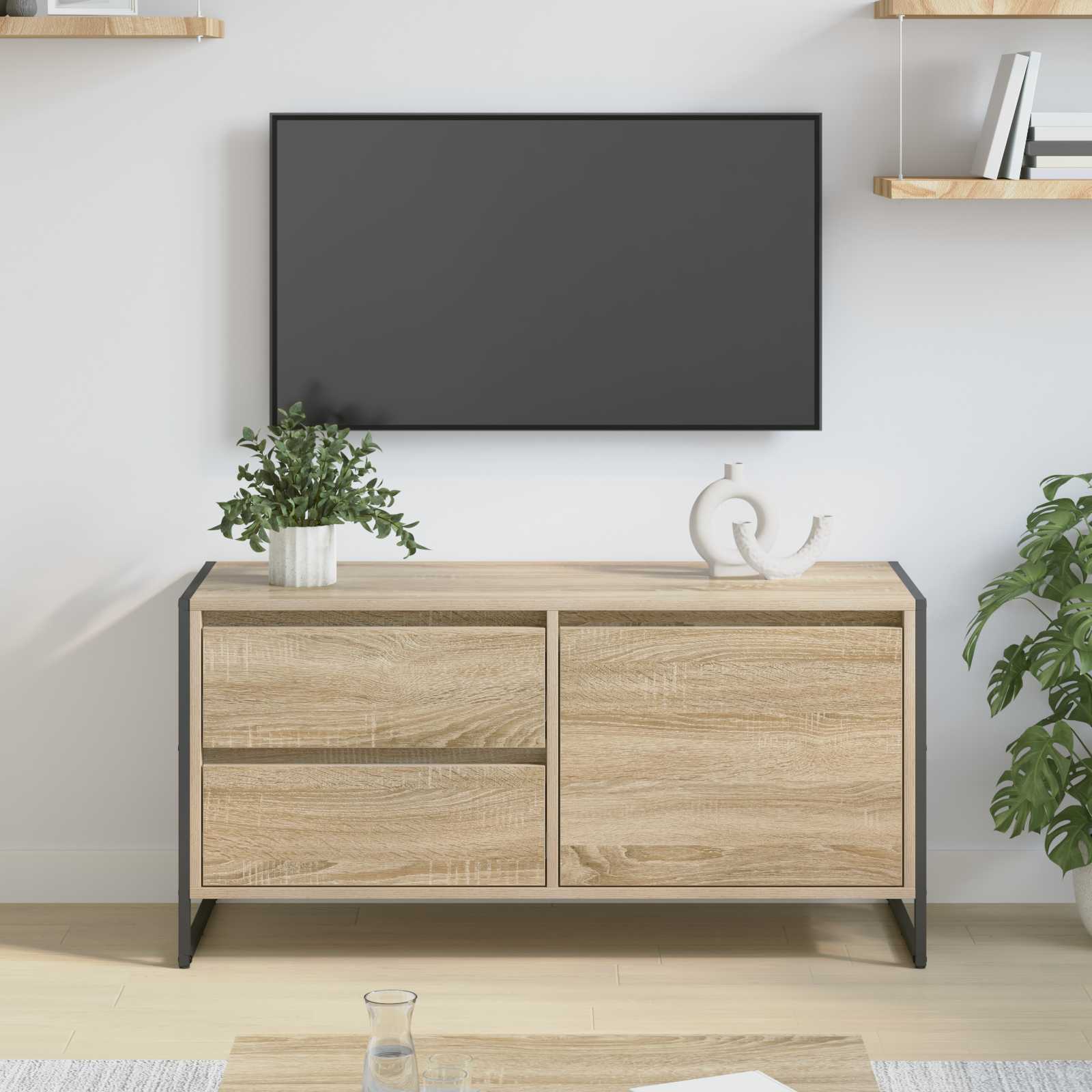 vidaXL TV-kast met lade Zwart Eiken 100 x 36 x 49.5 cm Bewerkt hout